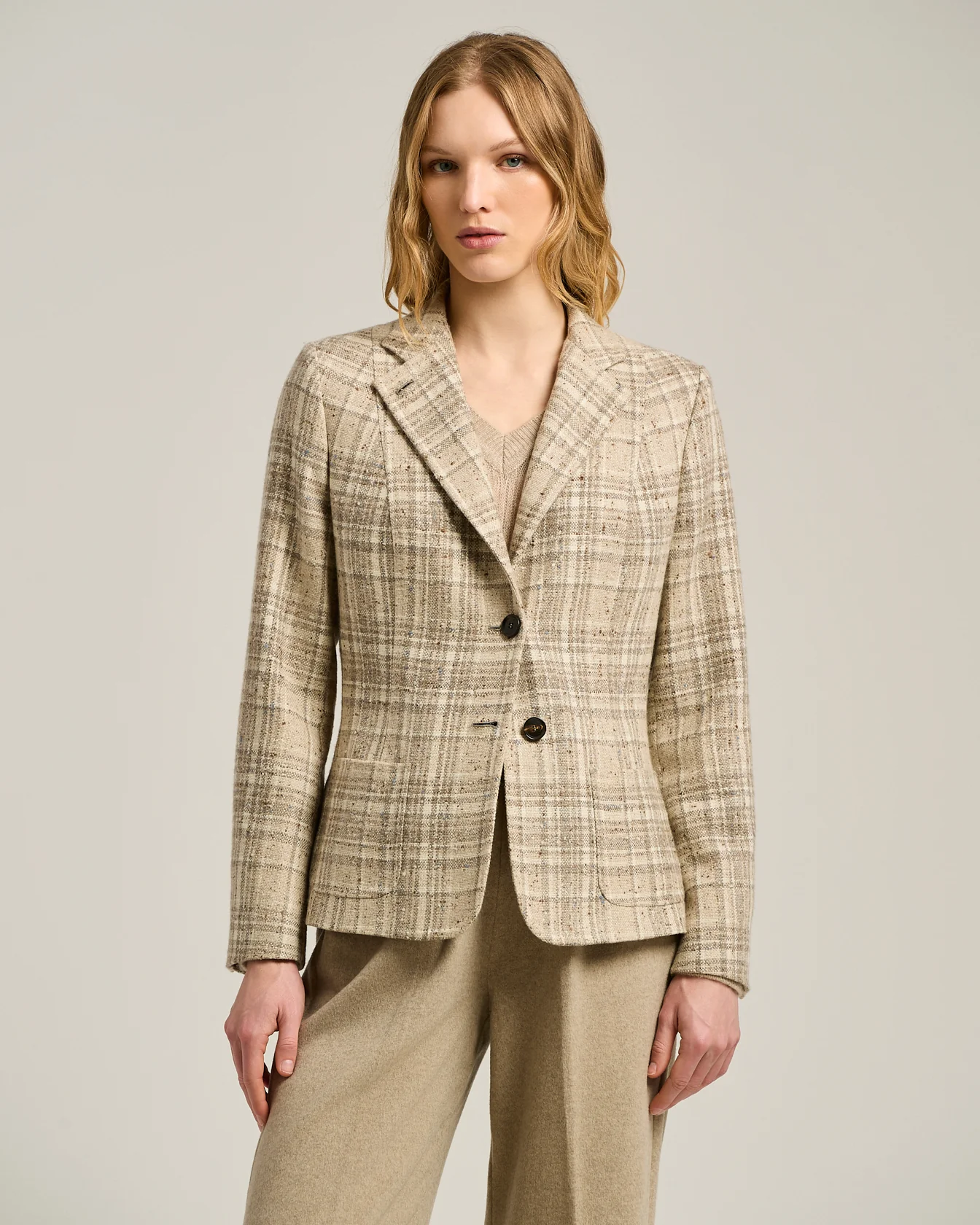 BEIGE SINGLE-BREASTED PURE CASHMERE BLAZER - Image 2