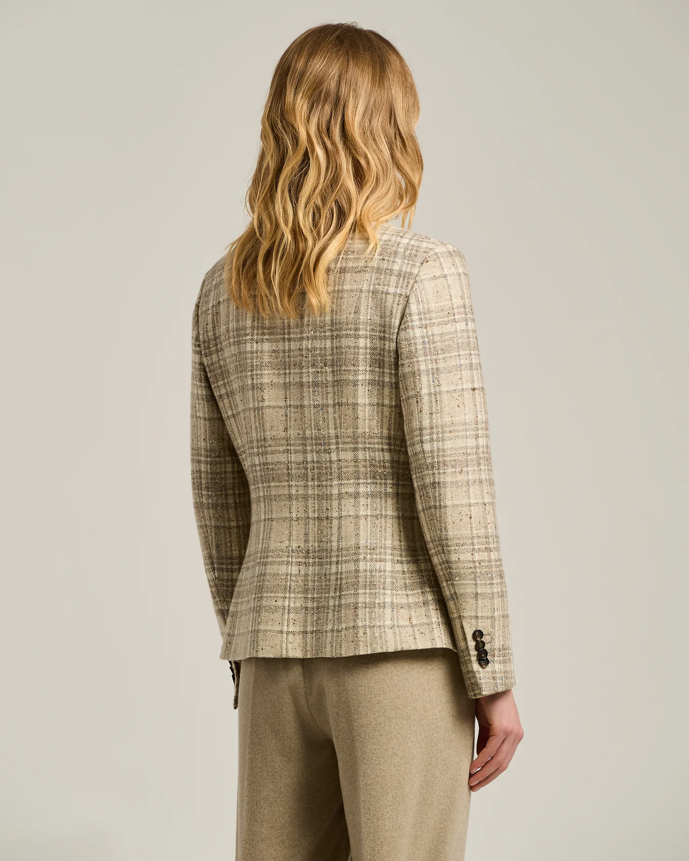 BEIGE SINGLE-BREASTED PURE CASHMERE BLAZER - Image 3