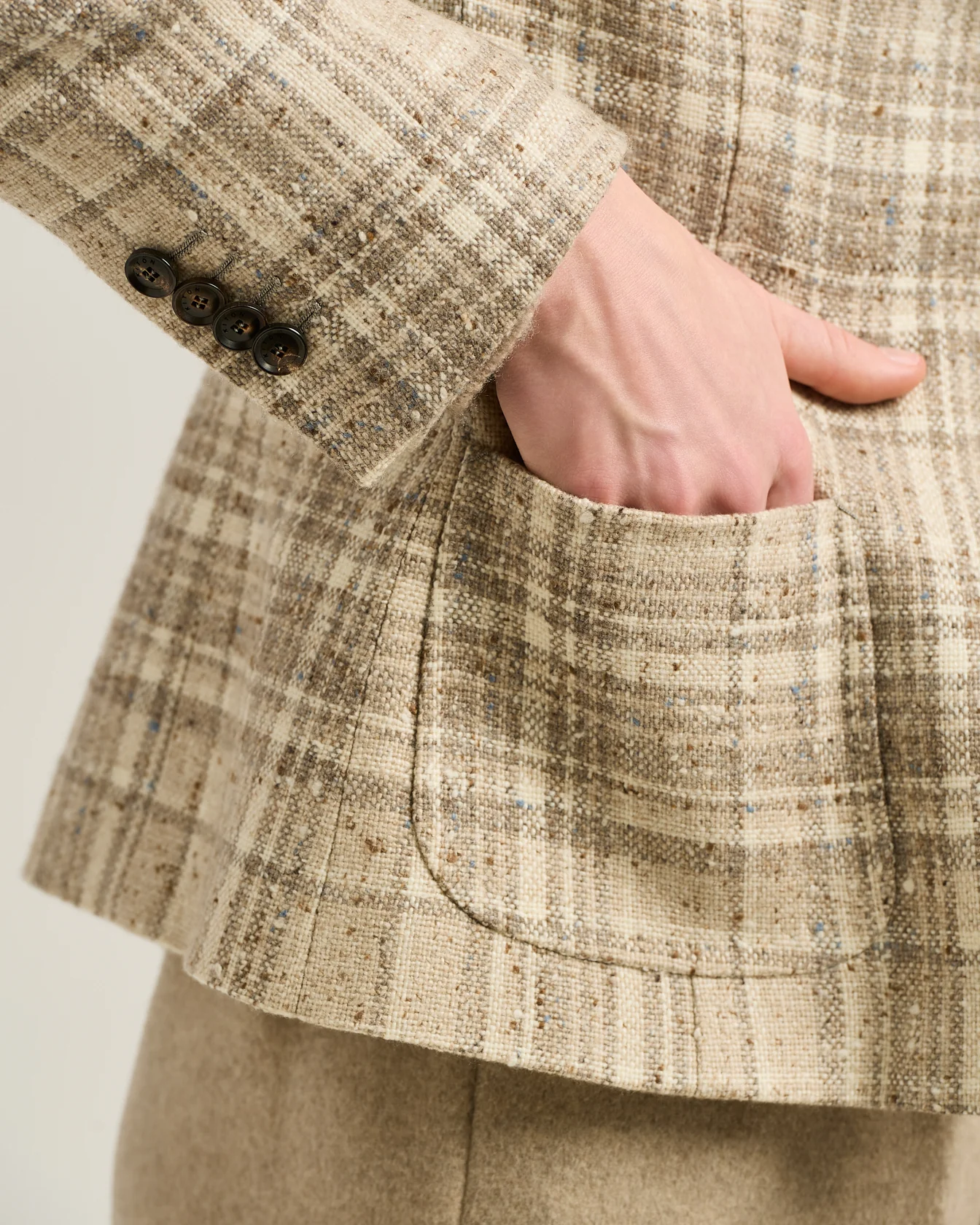 BEIGE SINGLE-BREASTED PURE CASHMERE BLAZER - Image 4