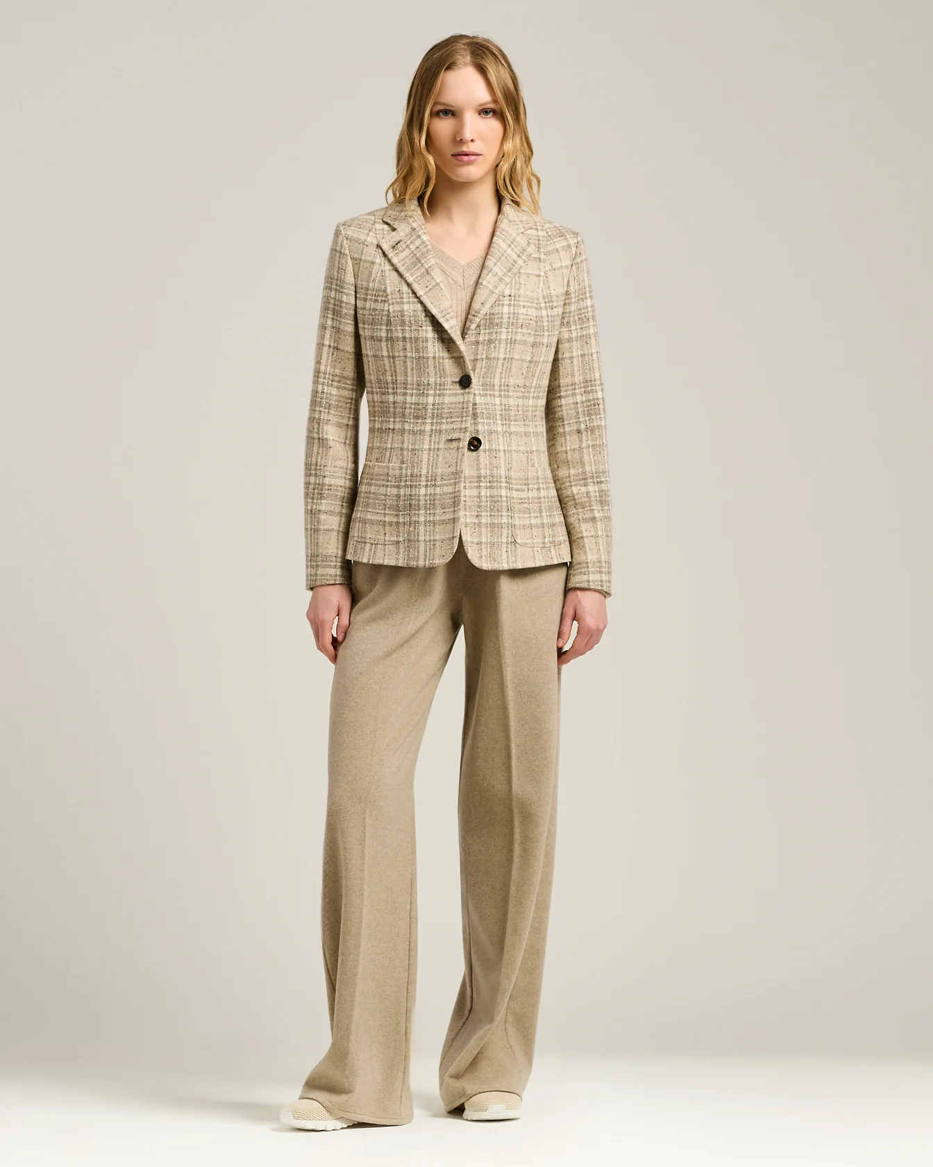 BEIGE SINGLE-BREASTED PURE CASHMERE BLAZER - Image 5