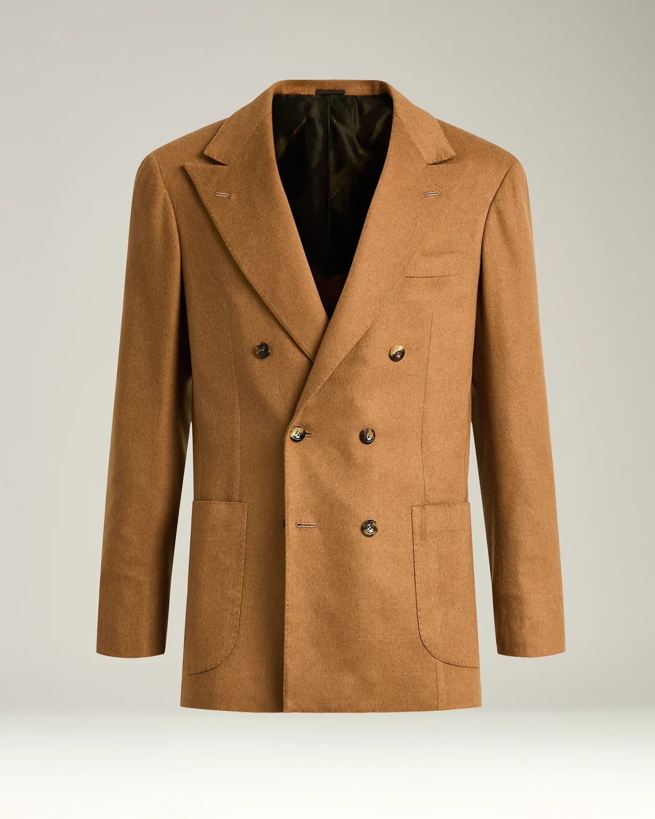 DOUBLE-BREASTED BLAZER IN BROWN CASHMERE AND VICUÑA