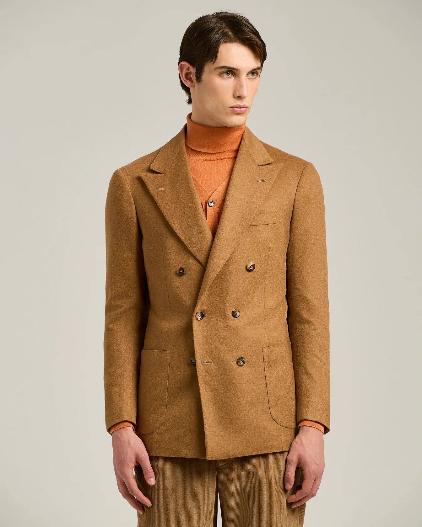 DOUBLE-BREASTED BLAZER IN BROWN CASHMERE AND VICUÑA - Image 2
