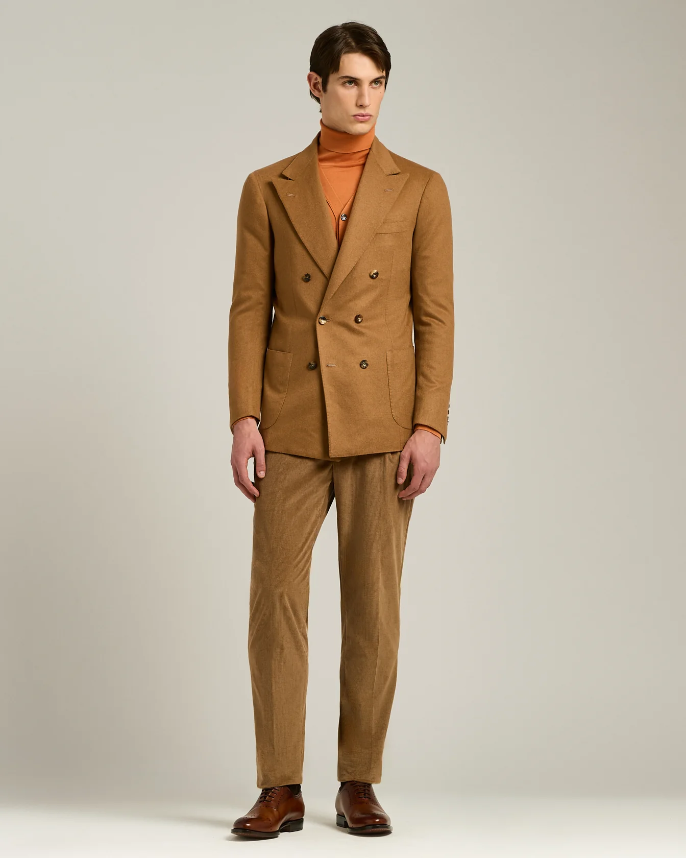 DOUBLE-BREASTED BLAZER IN BROWN CASHMERE AND VICUÑA - Image 5