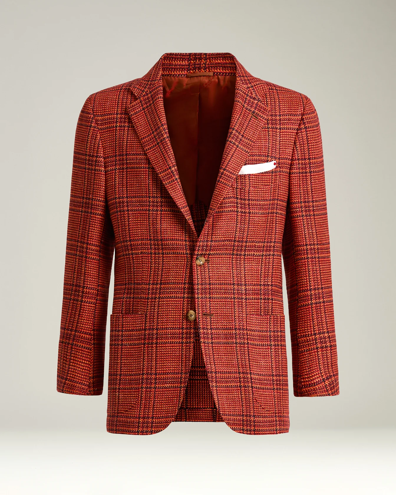 RED SINGLE-BREASTED GLEN PLAID CASHMERE JACKET