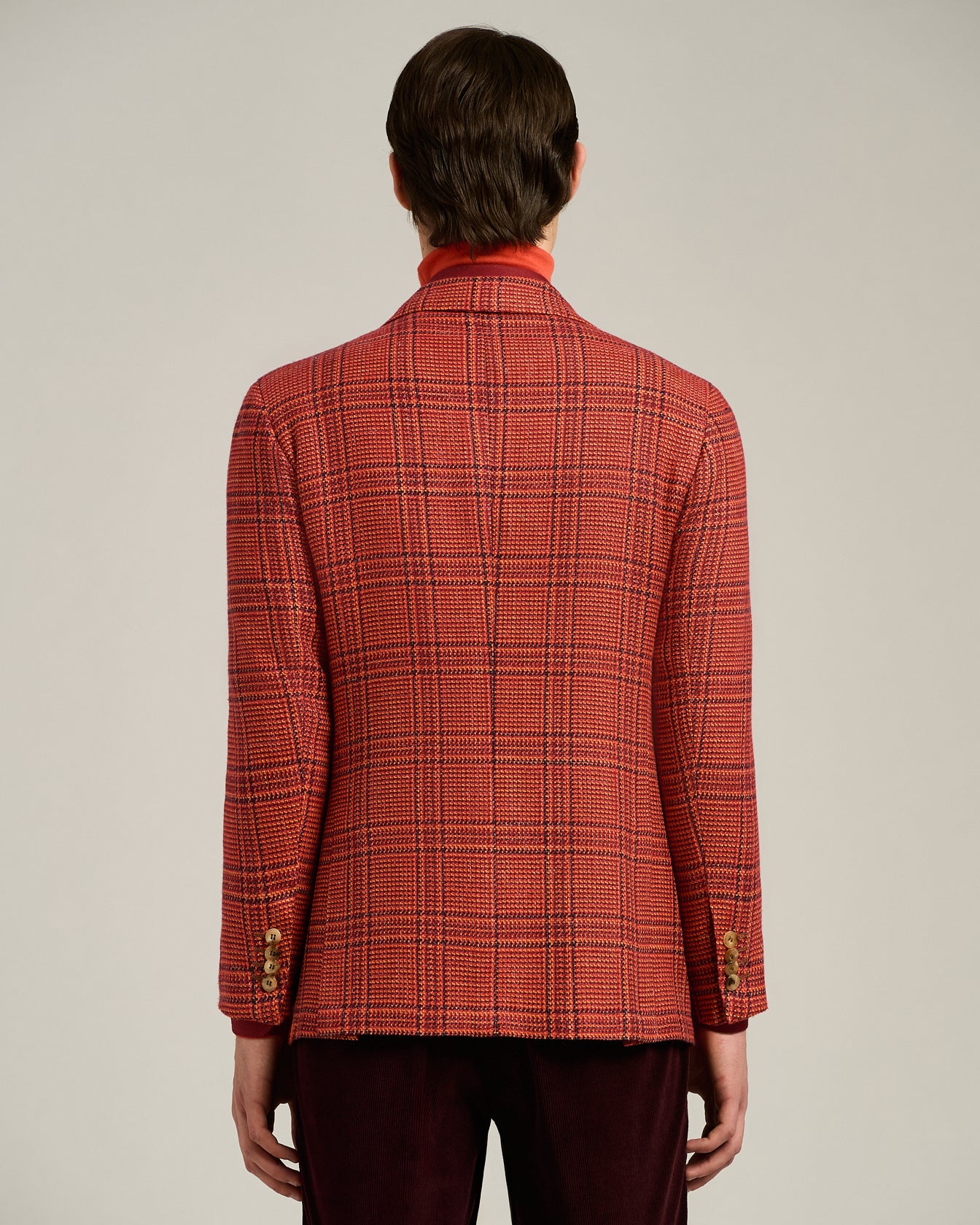 RED SINGLE-BREASTED GLEN PLAID CASHMERE JACKET - Image 3