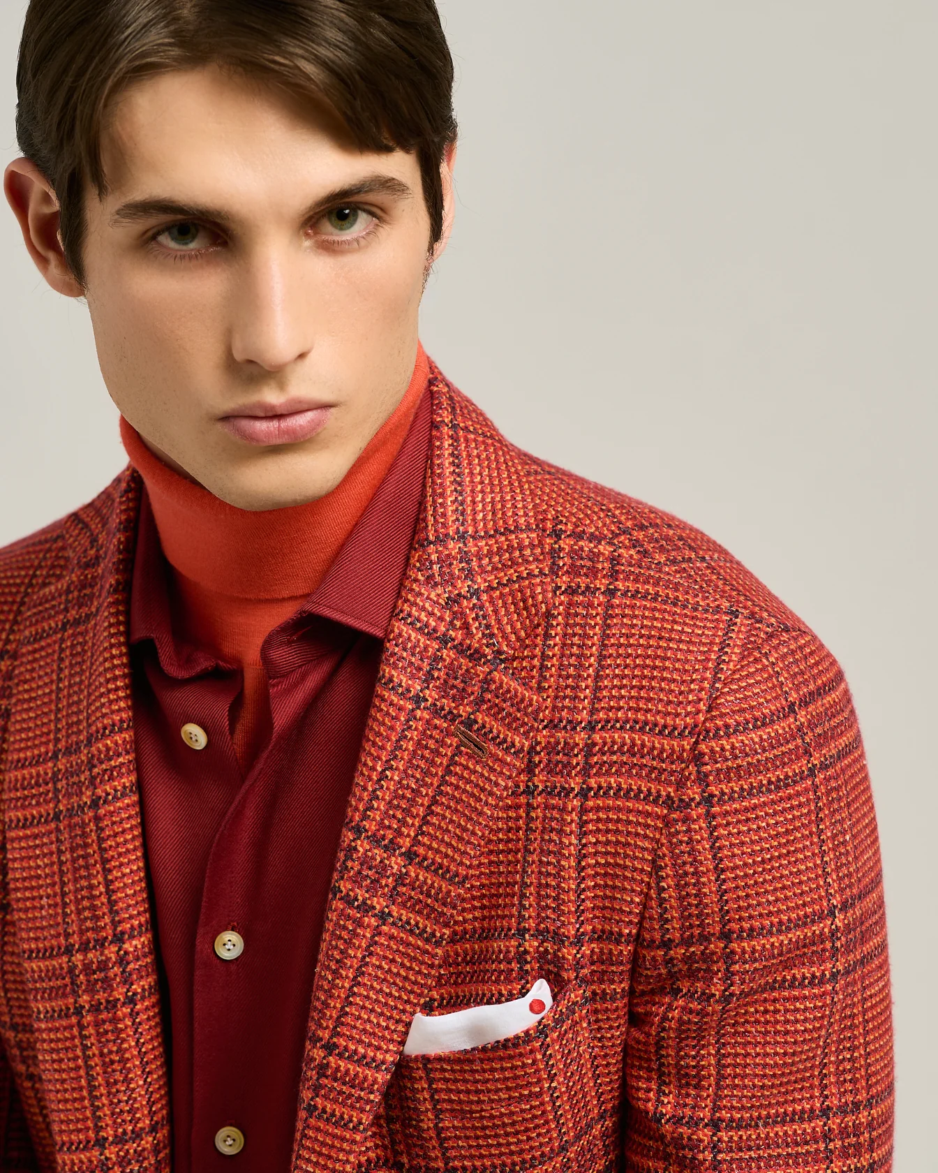 RED SINGLE-BREASTED GLEN PLAID CASHMERE JACKET - Image 4