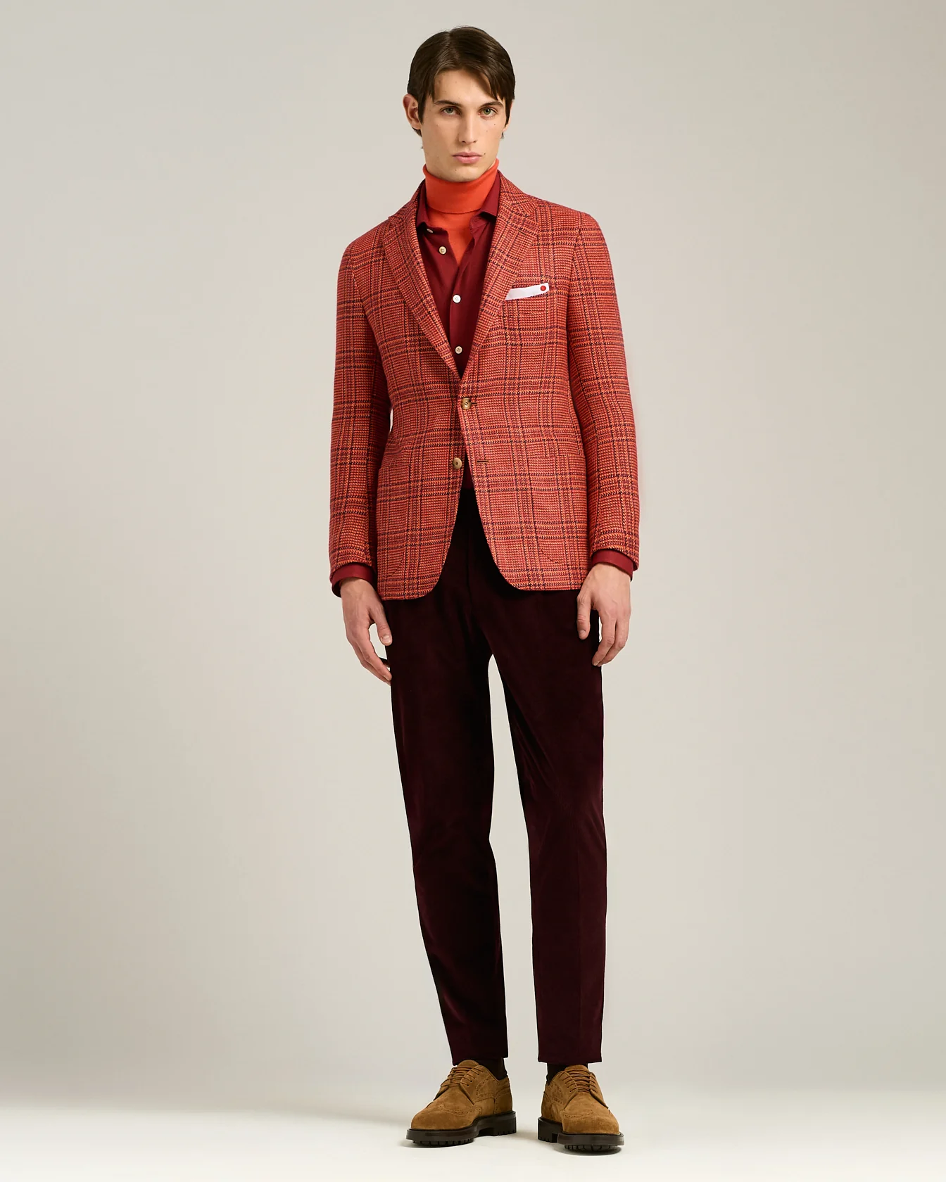 RED SINGLE-BREASTED GLEN PLAID CASHMERE JACKET - Image 5