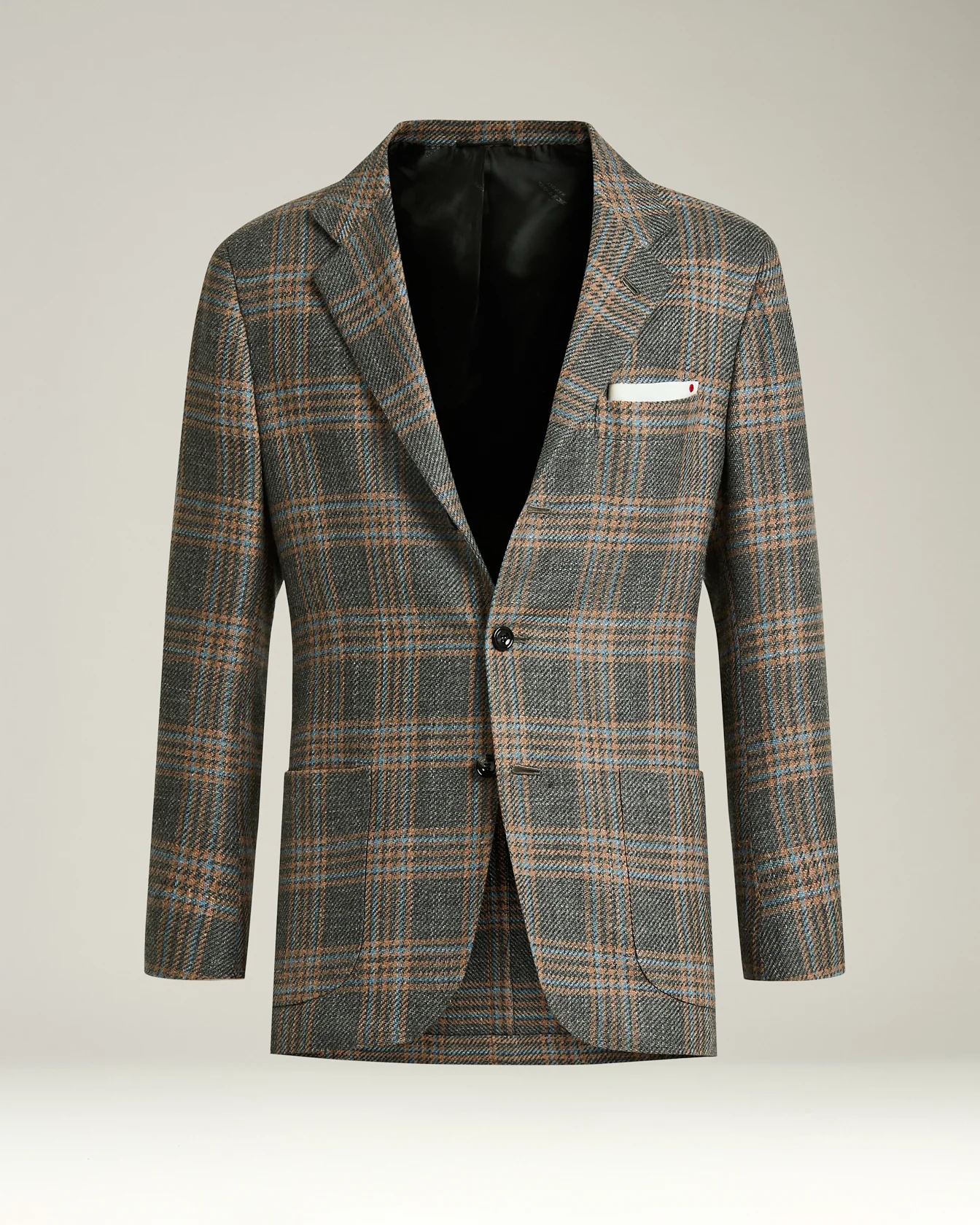 SINGLE-BREASTED MEDIUM GREY PRINCE OF WALES JACKET IN CASHMERE