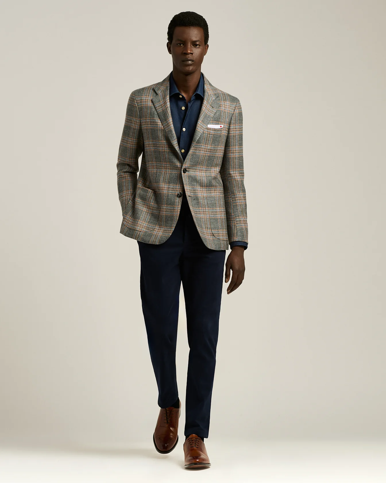 SINGLE-BREASTED MEDIUM GREY PRINCE OF WALES JACKET IN CASHMERE - Image 5