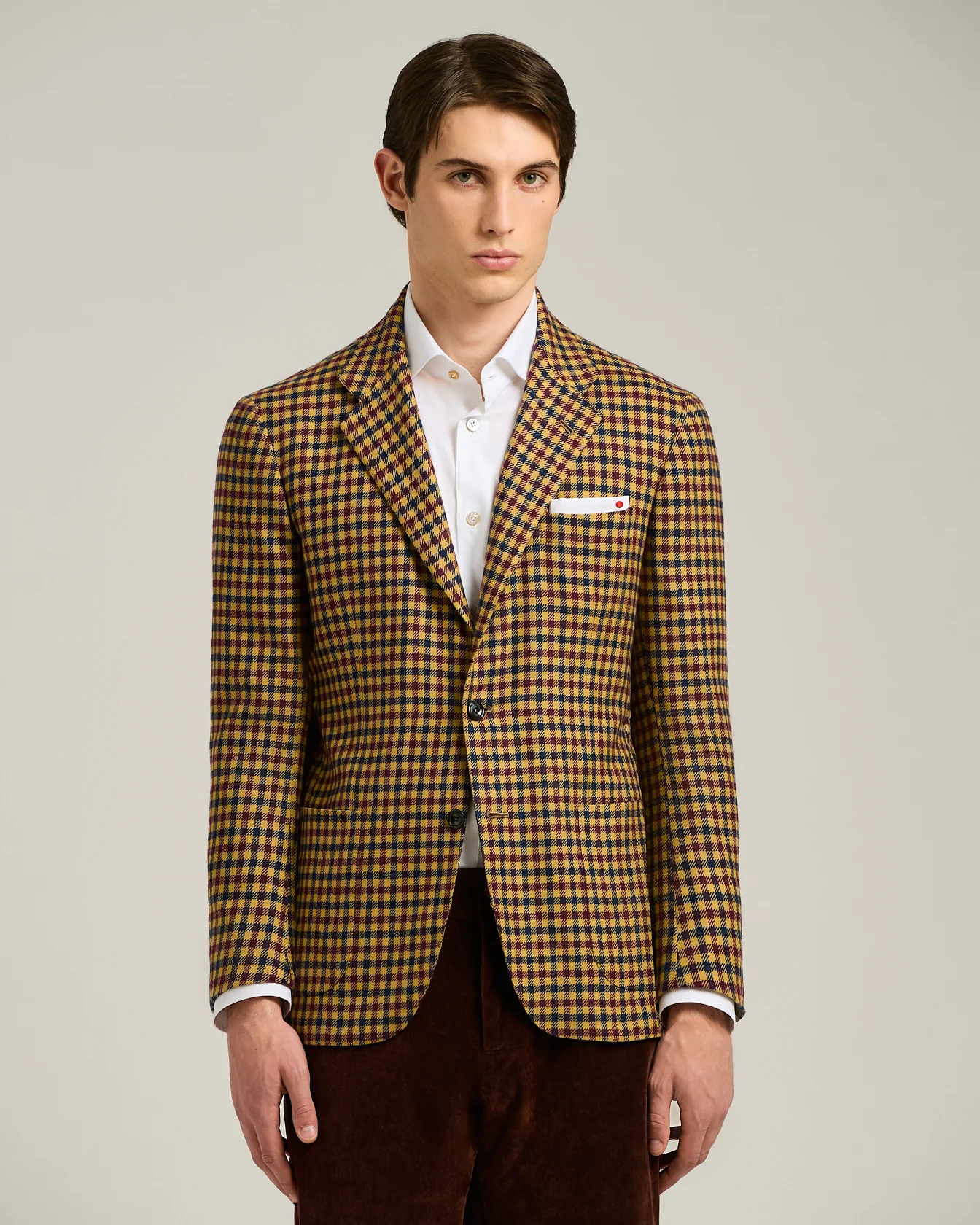 YELLOW CASHMERE BLAZER WITH MICRO-CHECKED PATTERN - Image 2