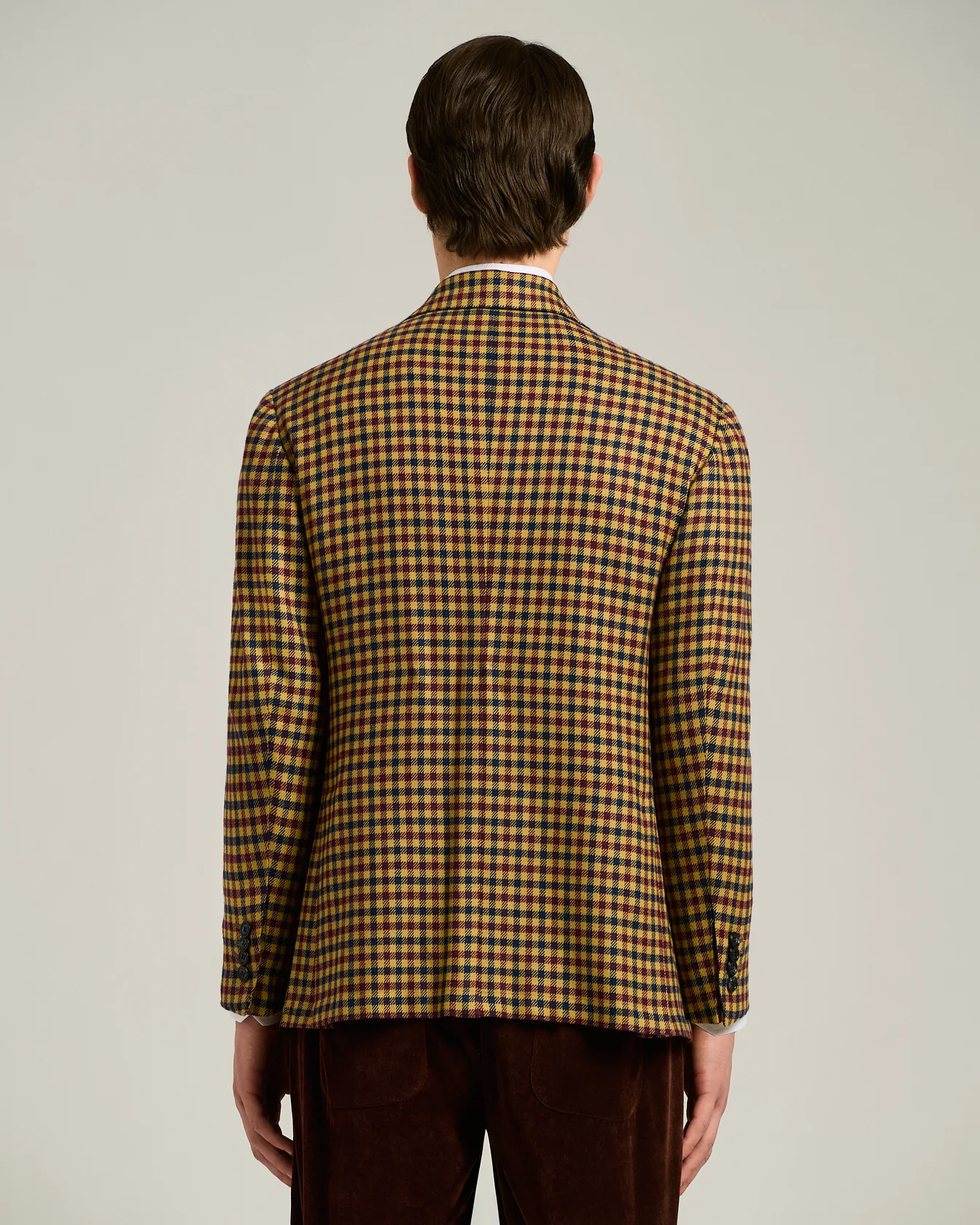YELLOW CASHMERE BLAZER WITH MICRO-CHECKED PATTERN - Image 3