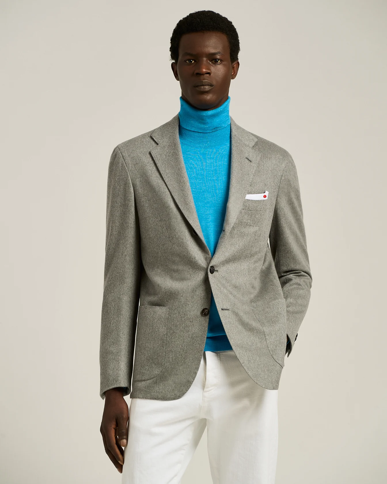 LIGHT GREY CASHMERE AND VICUÑA BLAZER WITH NOTCH LAPEL - Image 2