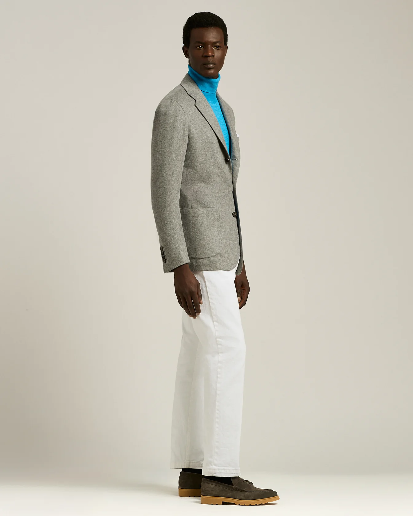 LIGHT GREY CASHMERE AND VICUÑA BLAZER WITH NOTCH LAPEL - Image 5