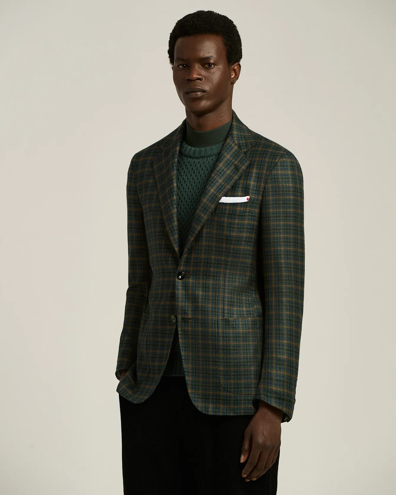 GREEN CASHMERE BLAZER WITH CHECKED PATTERN - Image 2