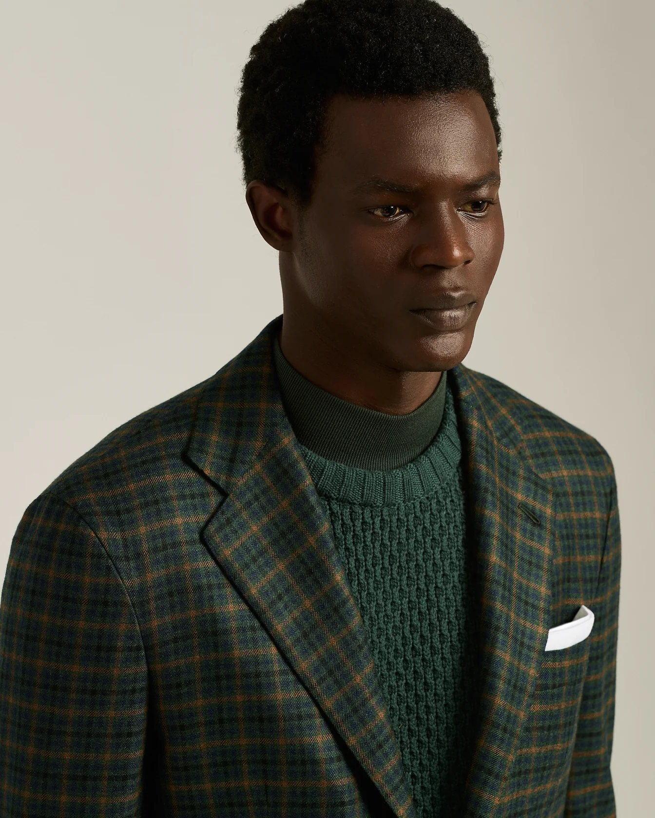 GREEN CASHMERE BLAZER WITH CHECKED PATTERN - Image 4
