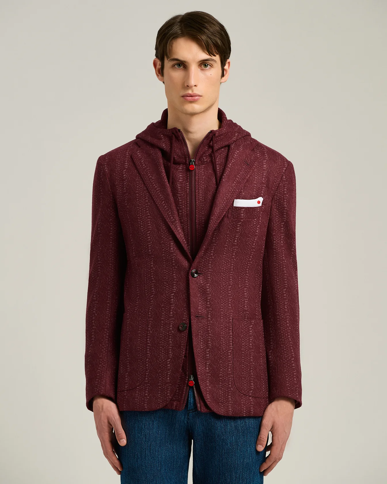 BURGUNDY CASHMERE BLAZER WITH PINSTRIPE PATTERN - Image 2