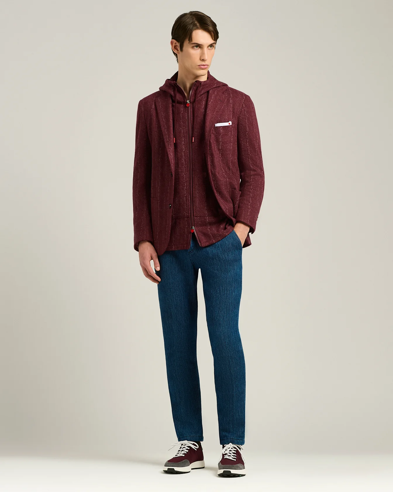 BURGUNDY CASHMERE BLAZER WITH PINSTRIPE PATTERN - Image 5
