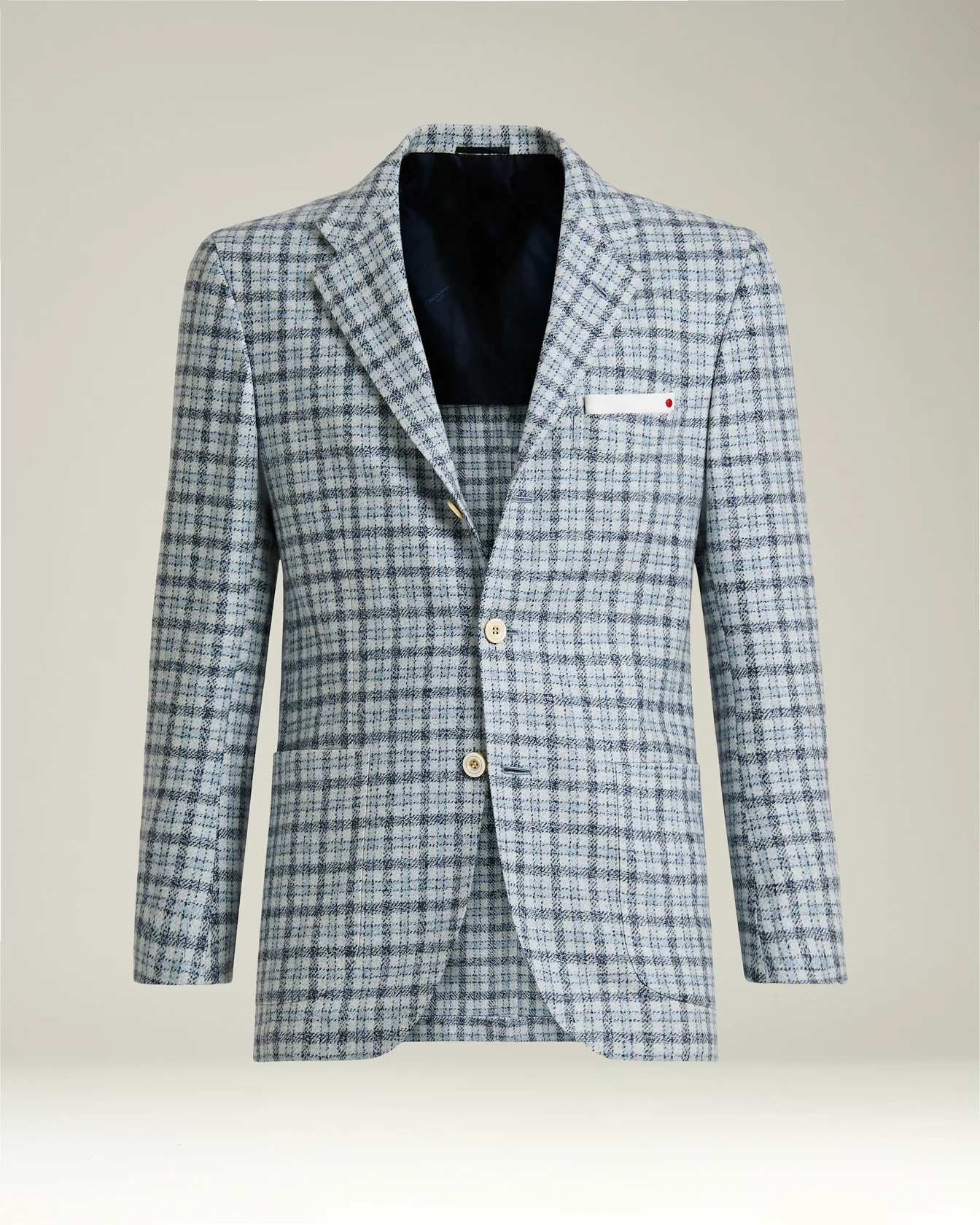 AZURE CASHMERE BLAZER WITH CHECKED PATTERN