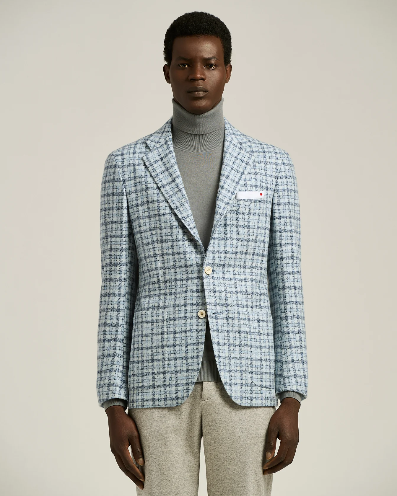 AZURE CASHMERE BLAZER WITH CHECKED PATTERN - Image 2
