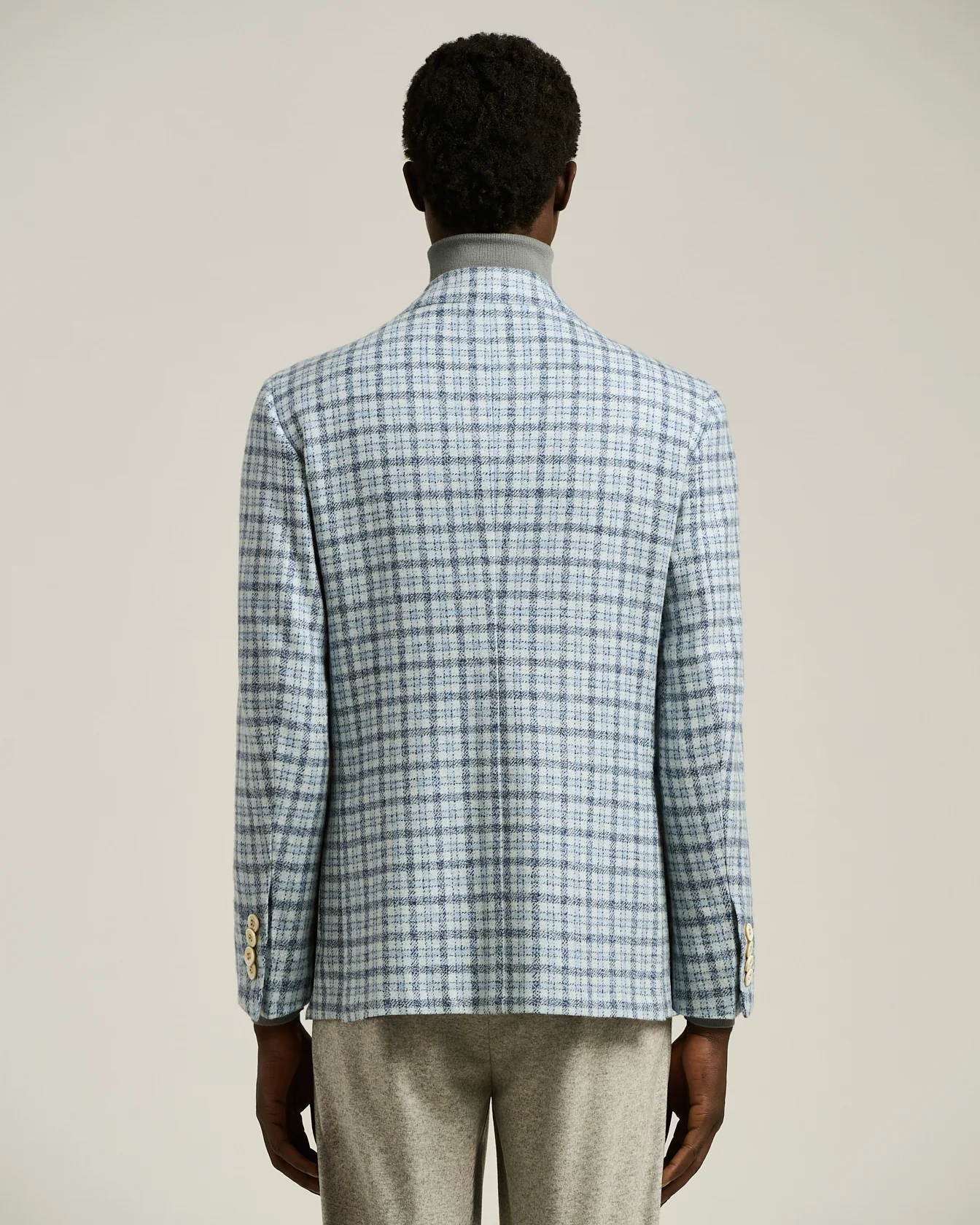 AZURE CASHMERE BLAZER WITH CHECKED PATTERN - Image 3