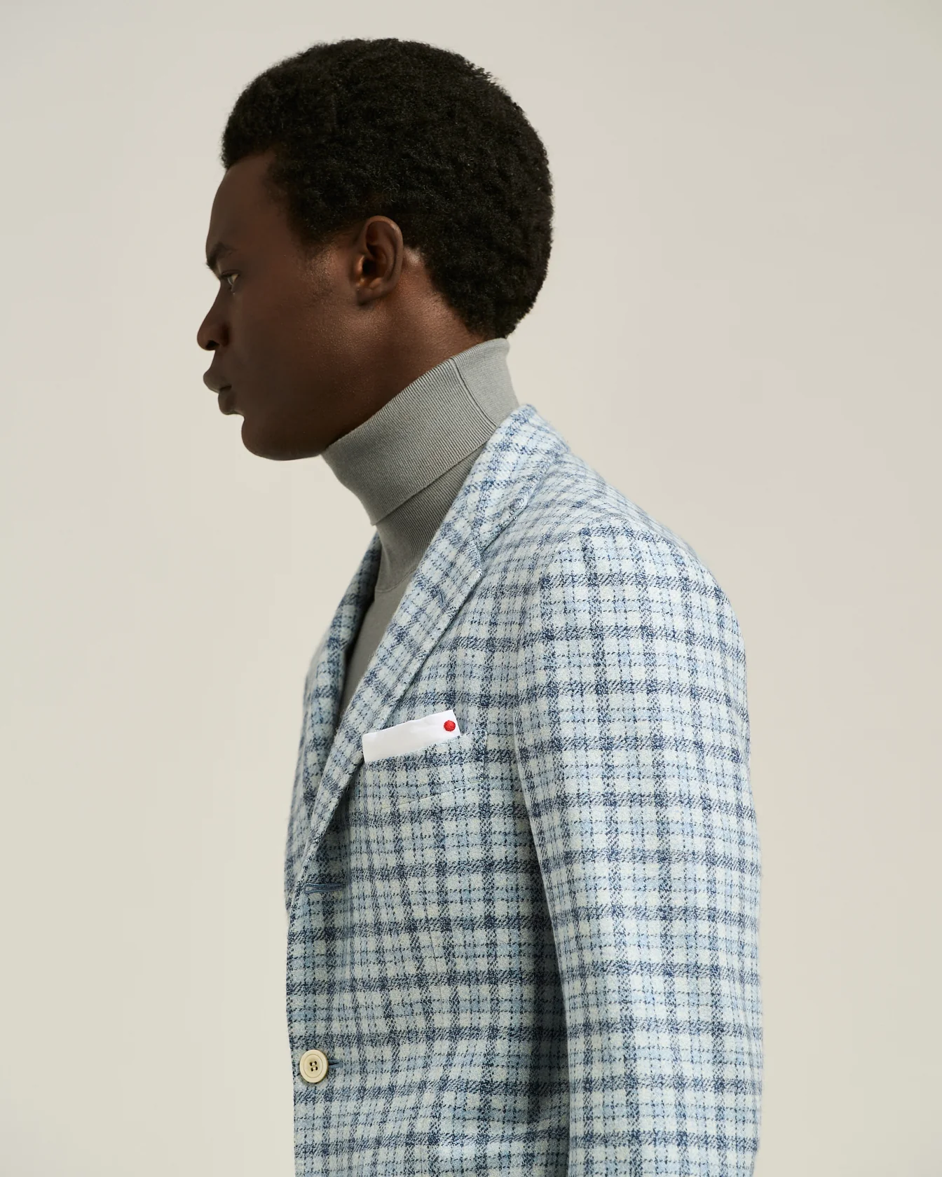 AZURE CASHMERE BLAZER WITH CHECKED PATTERN - Image 4