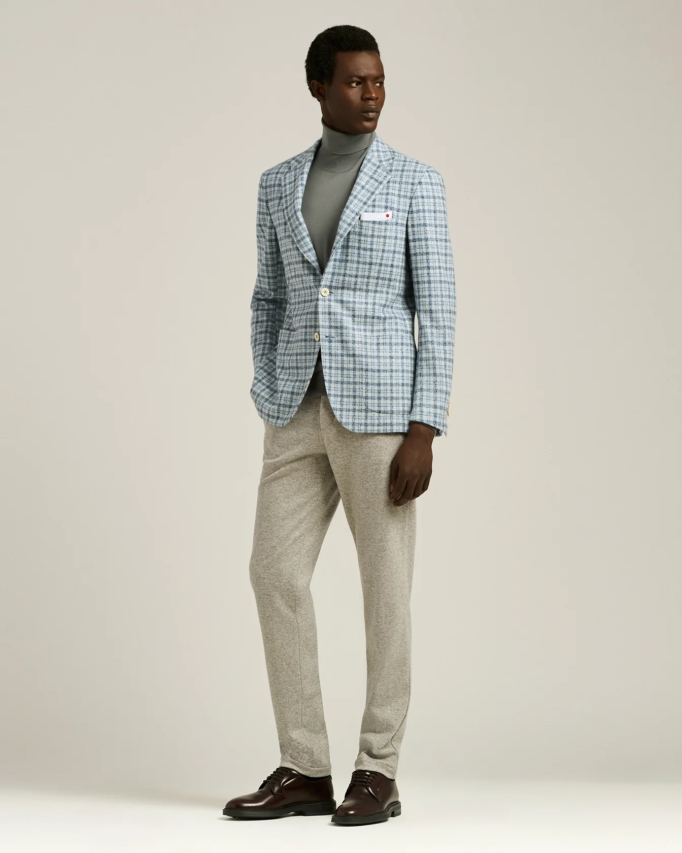 AZURE CASHMERE BLAZER WITH CHECKED PATTERN - Image 5