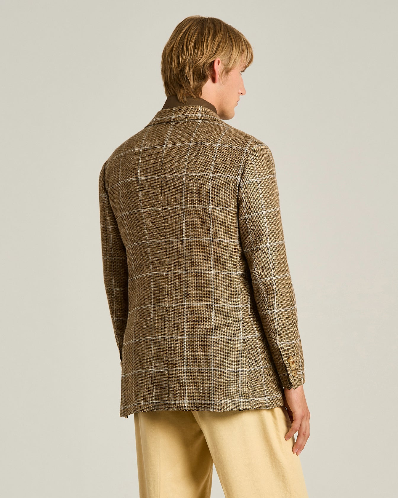 FINE BLEND CHECKED SINGLE-BREASTED JACKET IN BROWN - Image 3