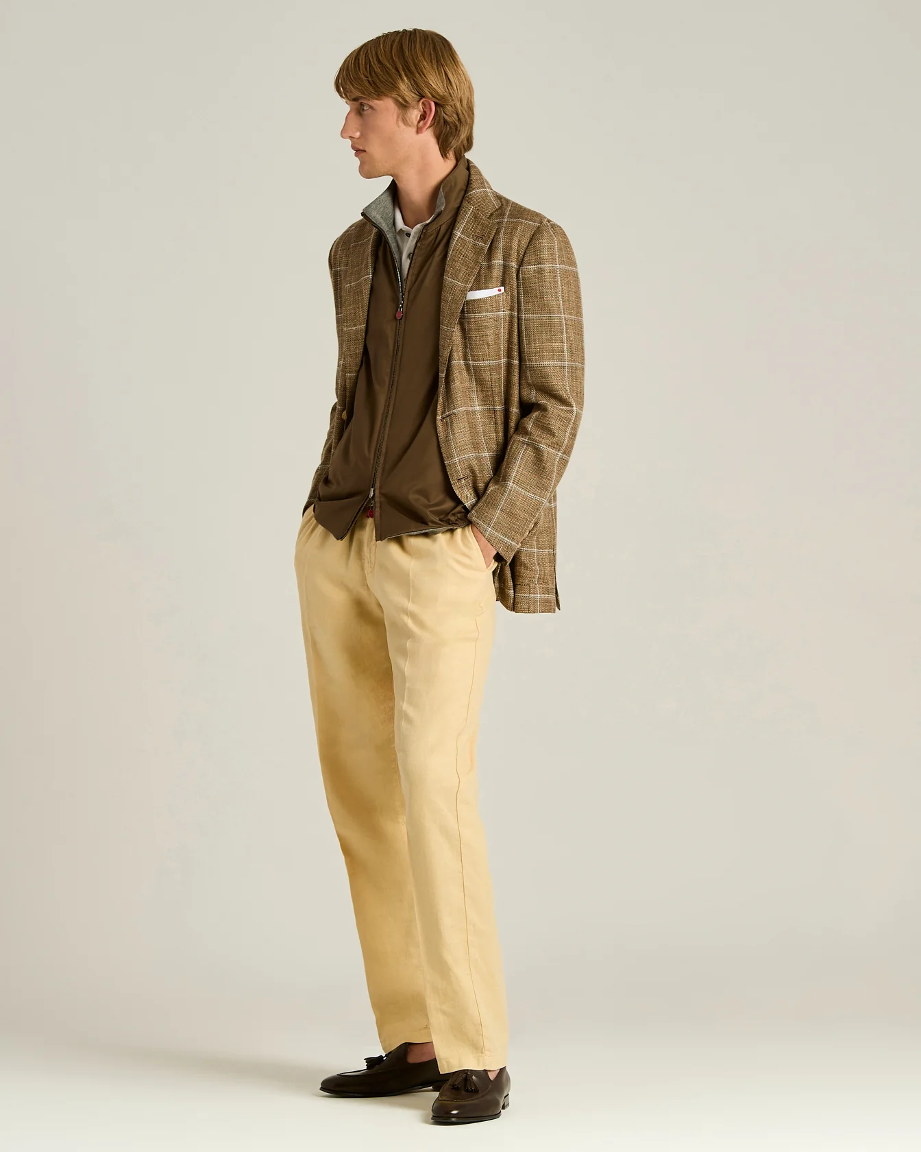FINE BLEND CHECKED SINGLE-BREASTED JACKET IN BROWN - Image 5