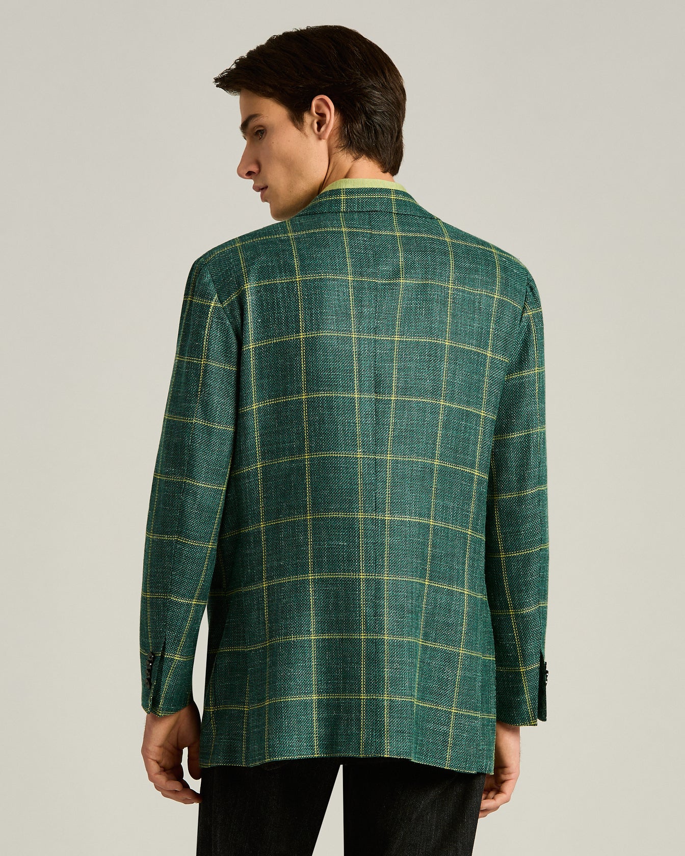 FINE BLEND CHECKED SINGLE-BREASTED JACKET IN GREEN - Image 3