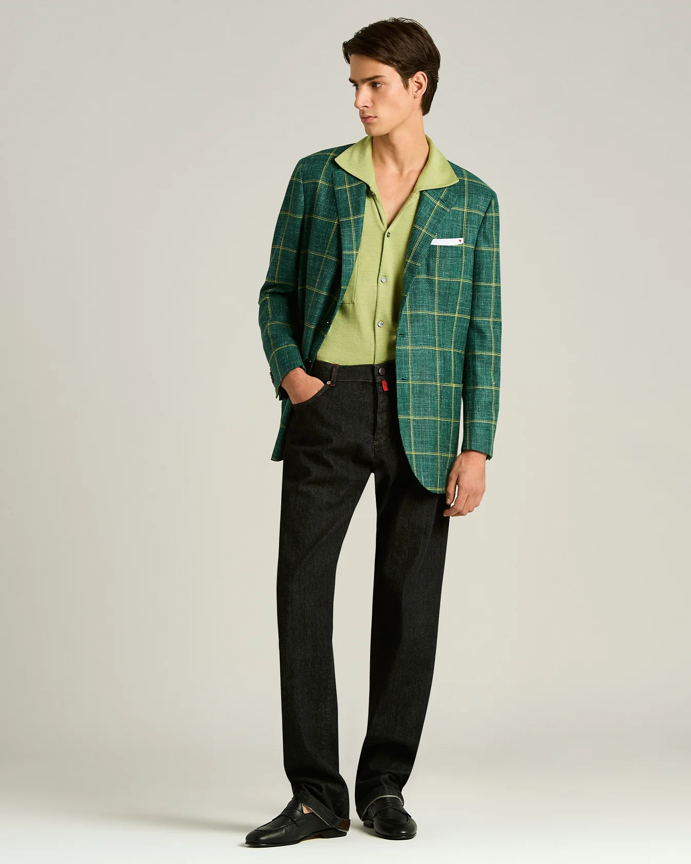 FINE BLEND CHECKED SINGLE-BREASTED JACKET IN GREEN - Image 5