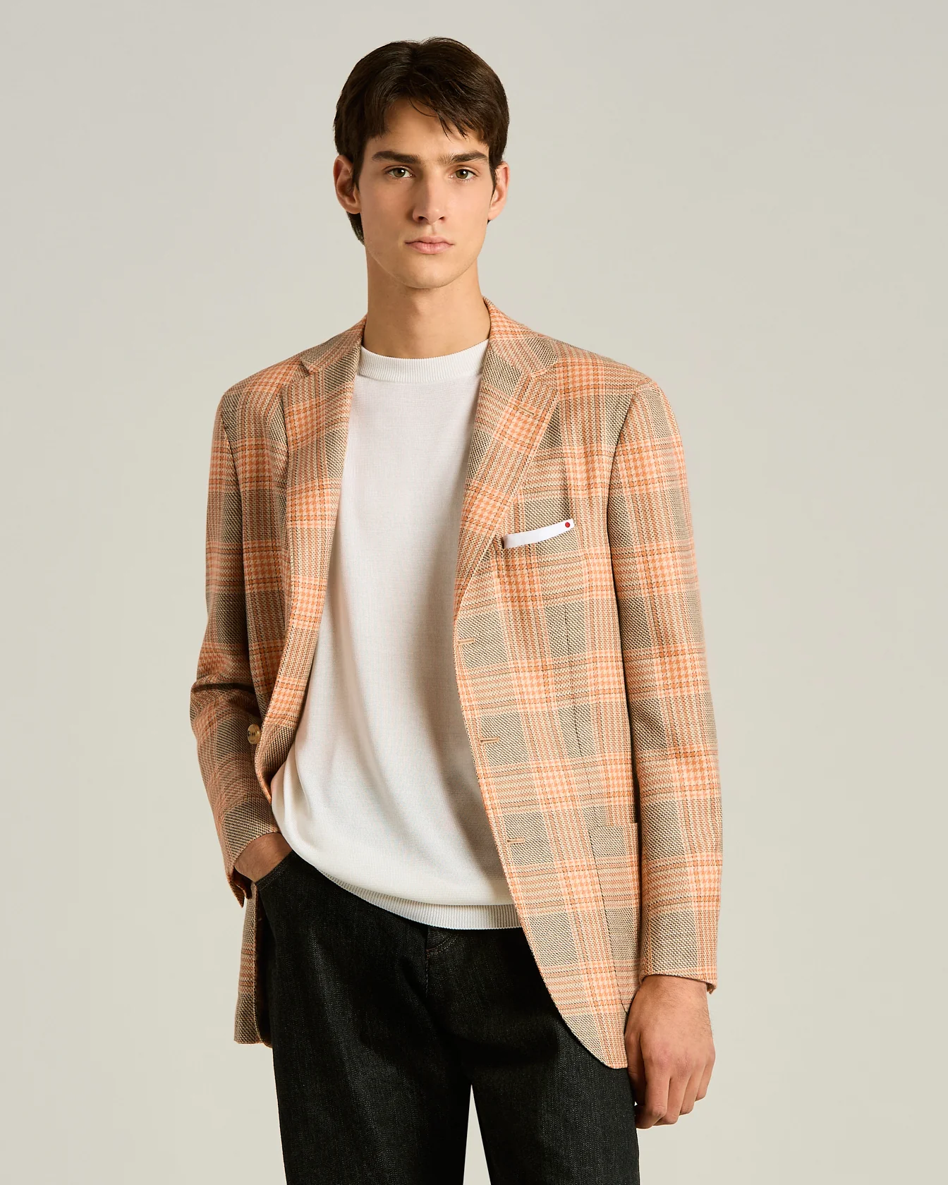 FINE BLEND CHECKED SINGLE-BREASTED JACKET IN ORANGE - Image 2