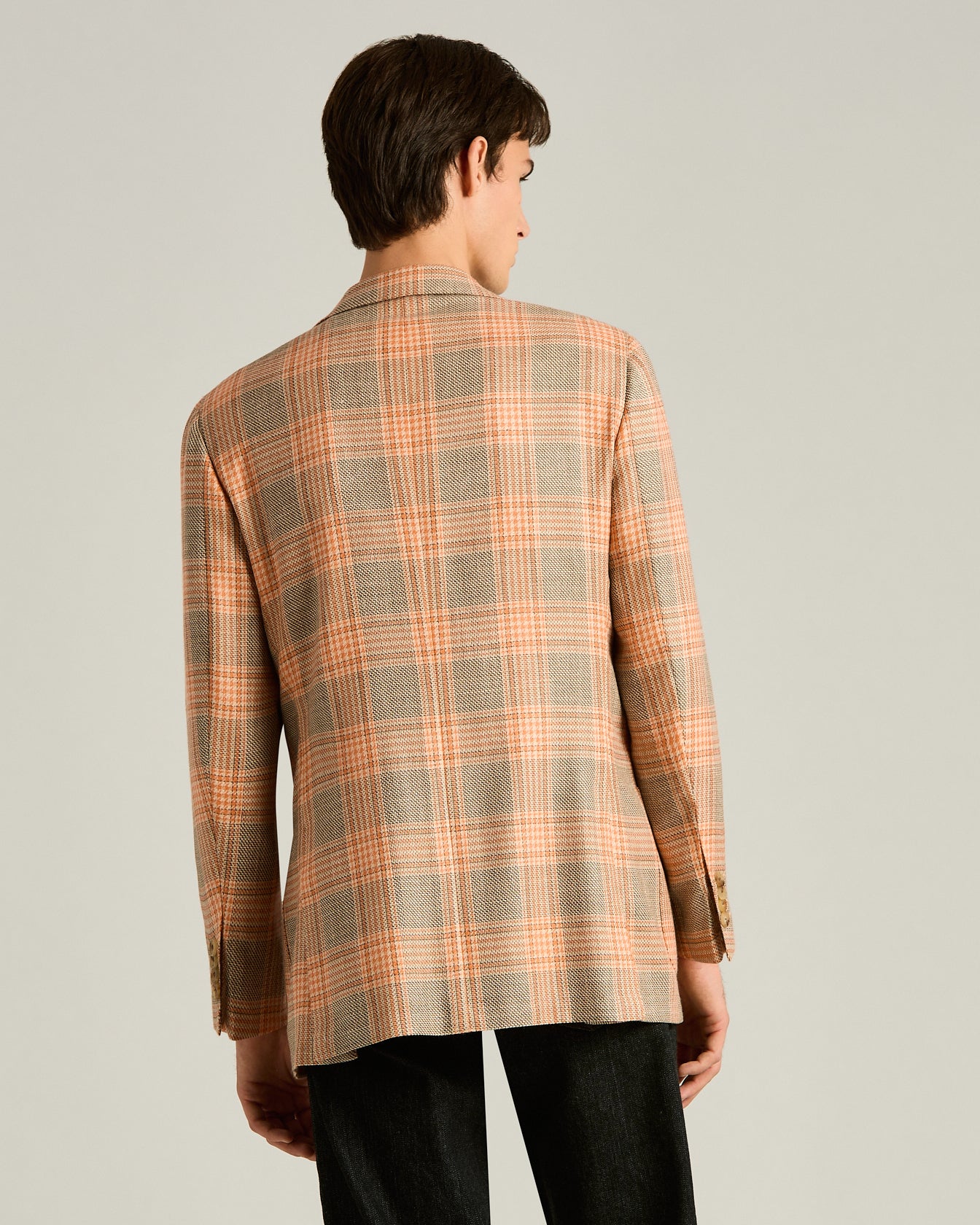 FINE BLEND CHECKED SINGLE-BREASTED JACKET IN ORANGE - Image 3