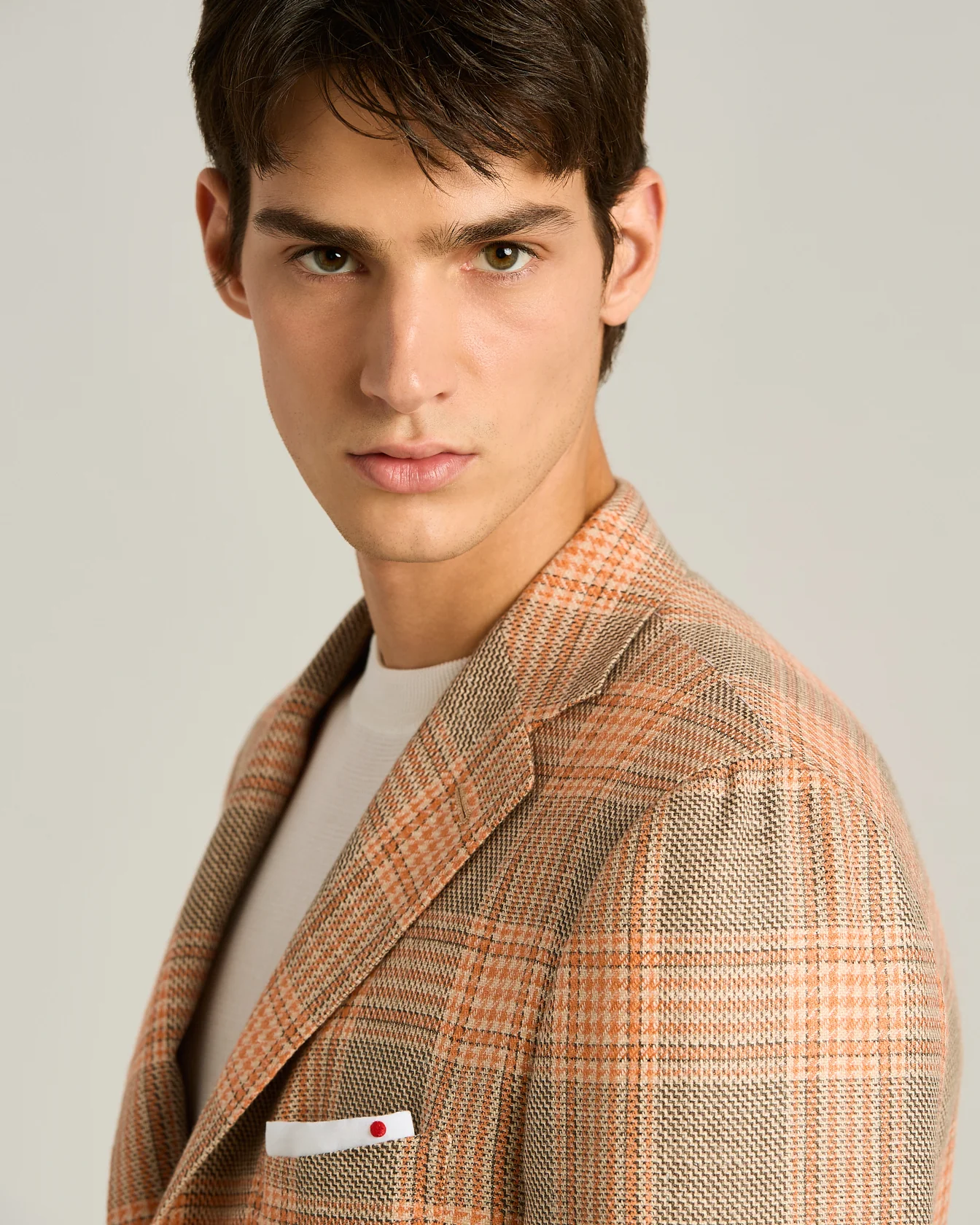 FINE BLEND CHECKED SINGLE-BREASTED JACKET IN ORANGE - Image 4