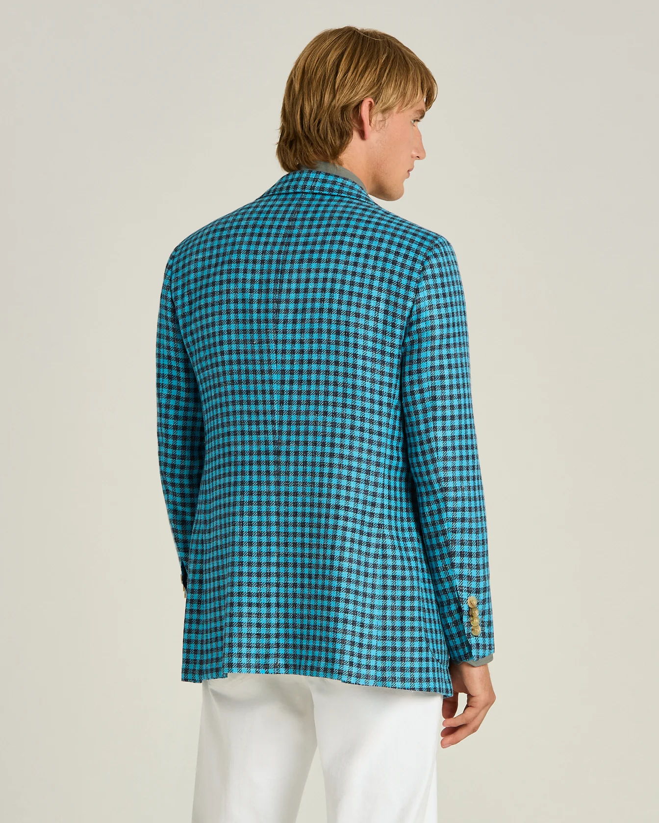FINE BLEND CHECKED SINGLE-BREASTED JACKET IN AZURE - Image 3