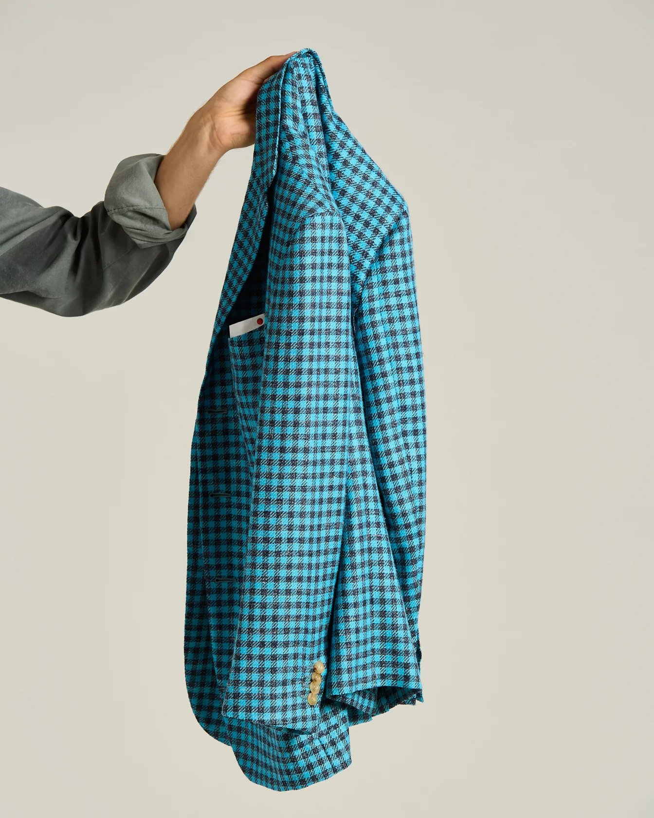 FINE BLEND CHECKED SINGLE-BREASTED JACKET IN AZURE - Image 4