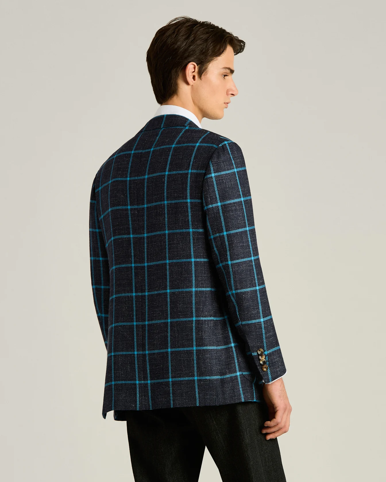 CASHMERE, WOOL, SILK AND LINEN BLEND SINGLE-BREASTED JACKET IN BLUE - Image 3