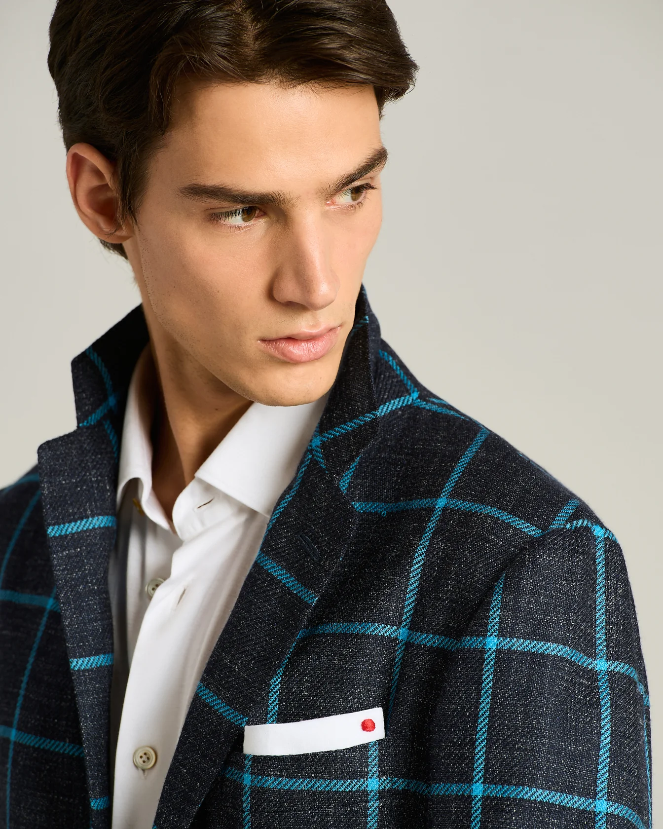 CASHMERE, WOOL, SILK AND LINEN BLEND SINGLE-BREASTED JACKET IN BLUE - Image 4