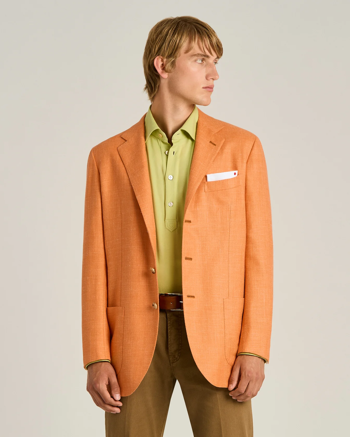CASHMERE, WOOL, SILK AND LINEN BLEND SINGLE-BREASTED JACKET IN ORANGE - Image 2