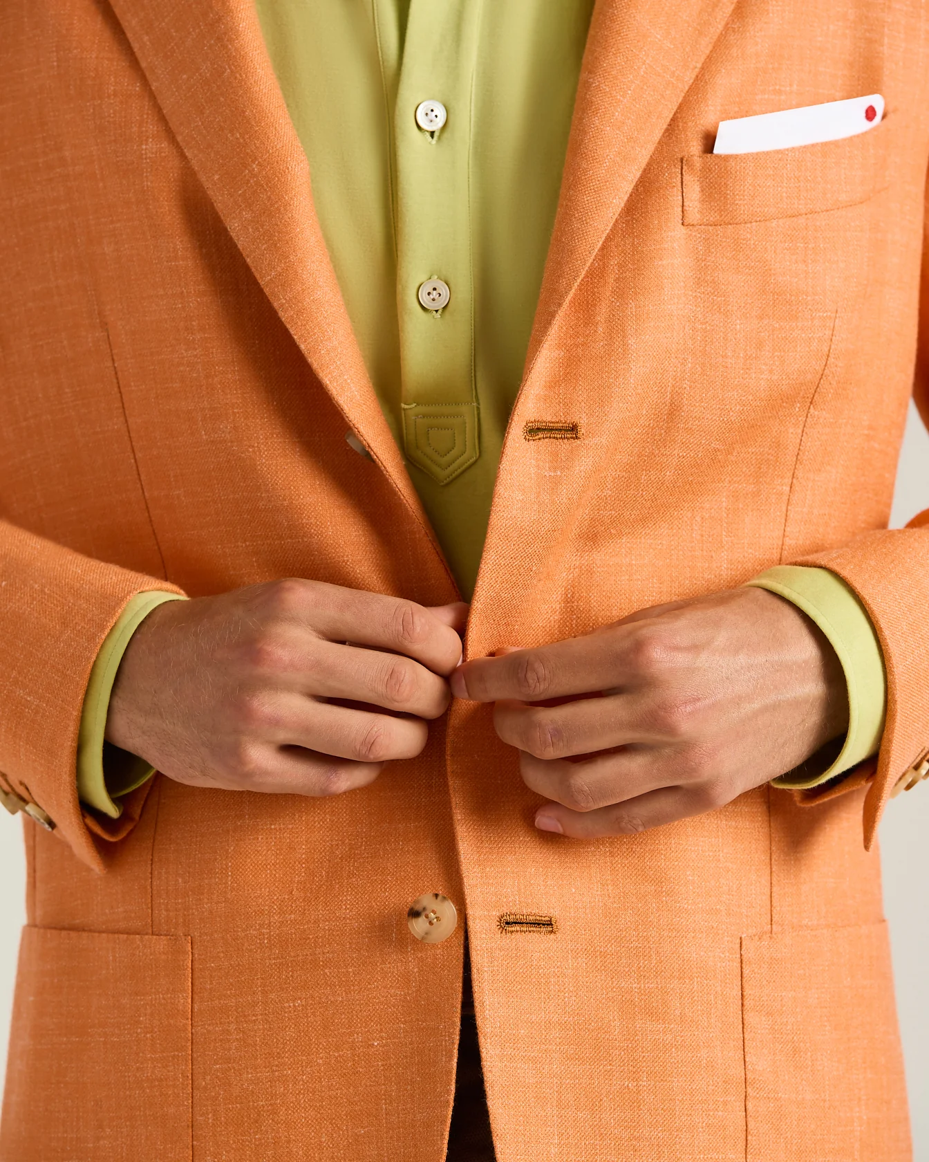 CASHMERE, WOOL, SILK AND LINEN BLEND SINGLE-BREASTED JACKET IN ORANGE - Image 4
