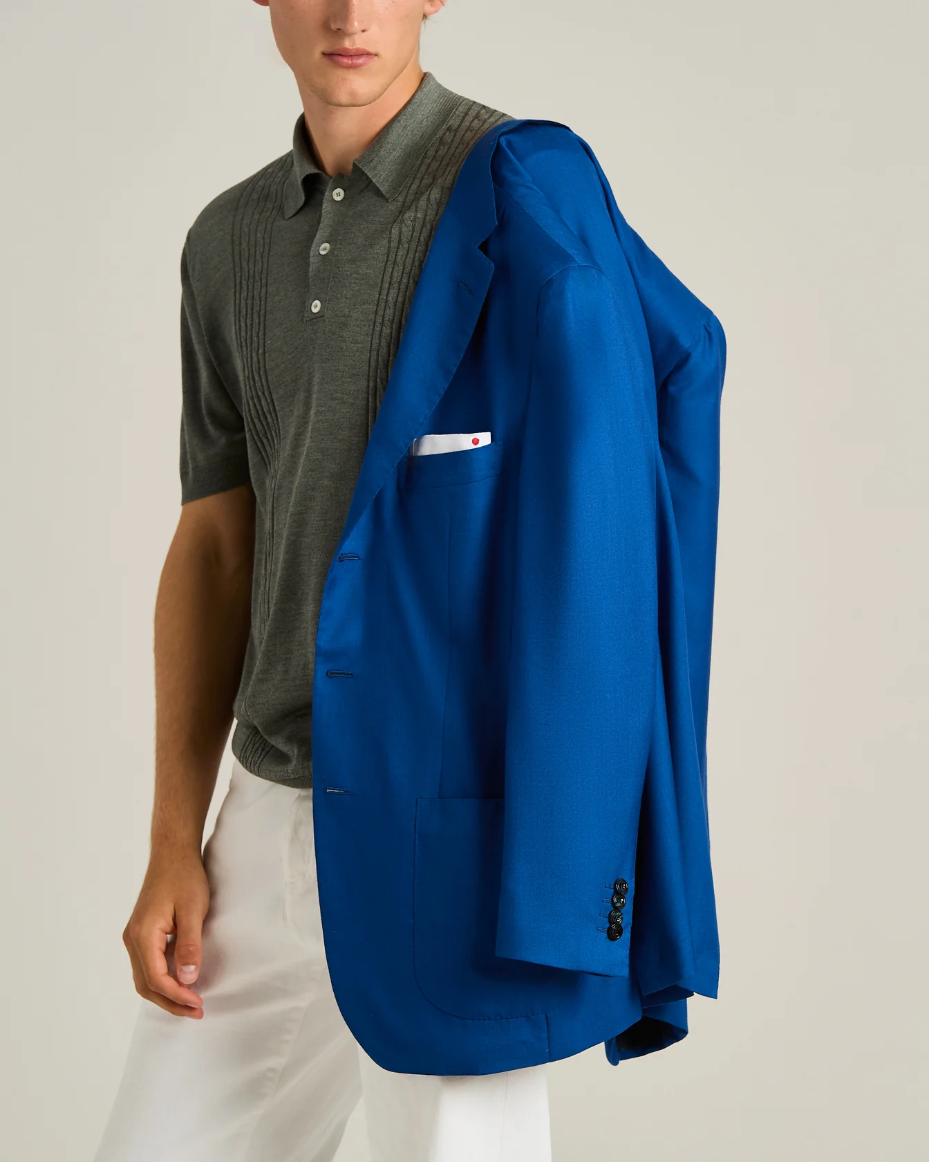 CASHMERE AND SILK SINGLE-BREASTED JACKET IN BLUE - Image 4