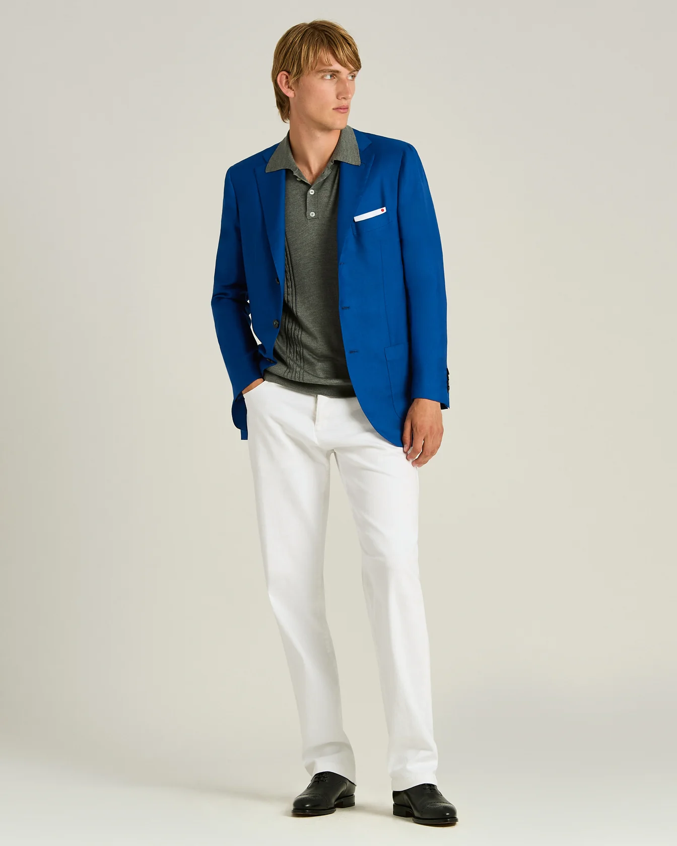 CASHMERE AND SILK SINGLE-BREASTED JACKET IN BLUE - Image 5