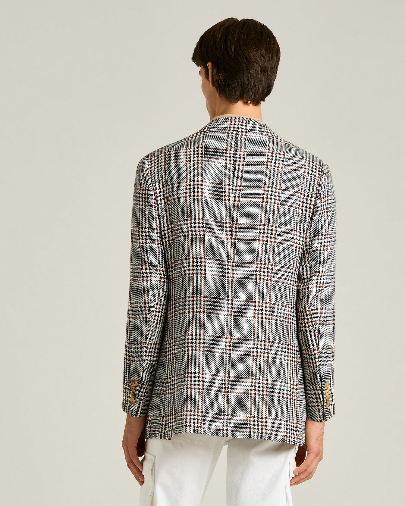 CASHMERE AND LINEN TAILORED CHECKED JACKET IN BLACK - Image 3