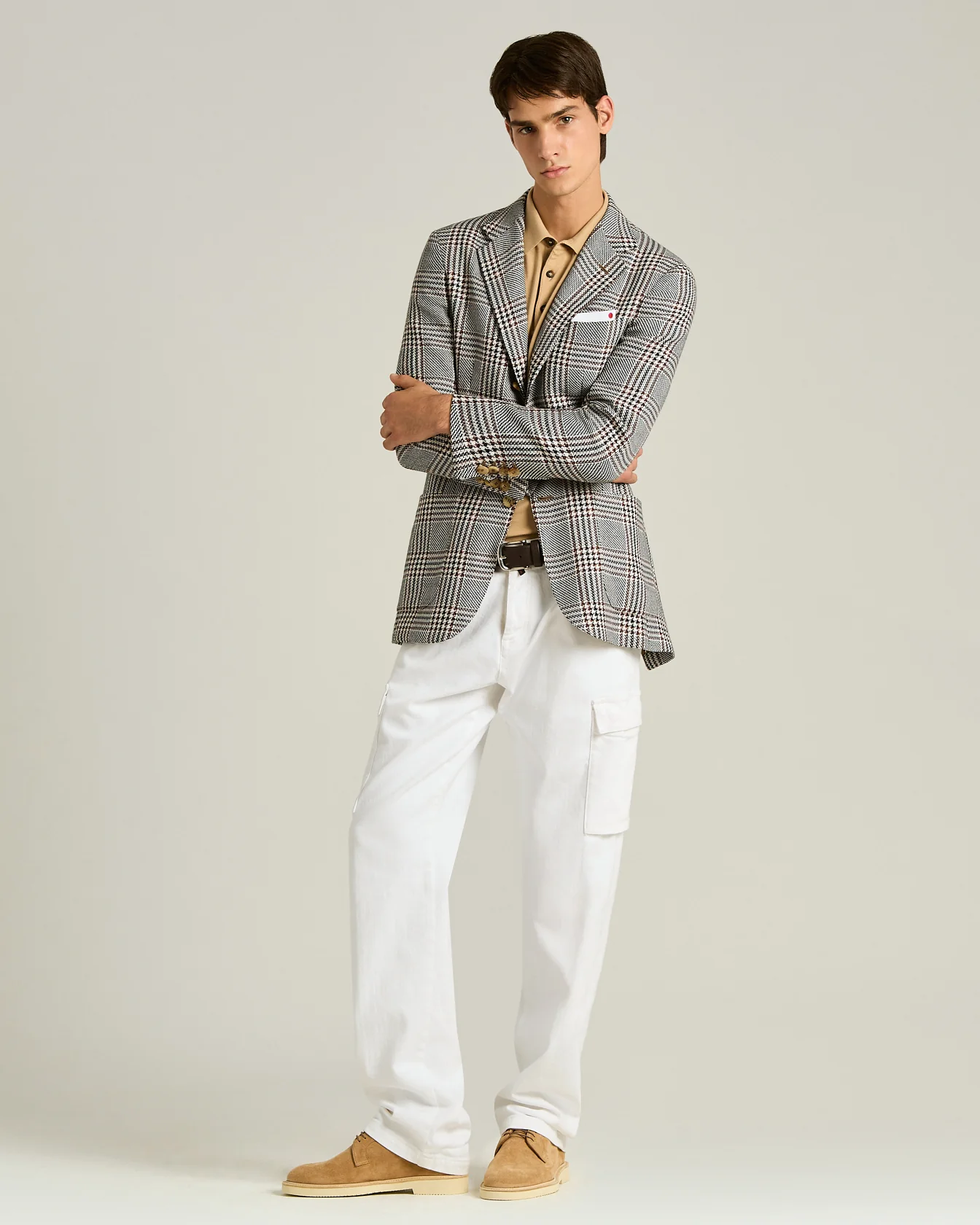 CASHMERE AND LINEN TAILORED CHECKED JACKET IN BLACK - Image 5