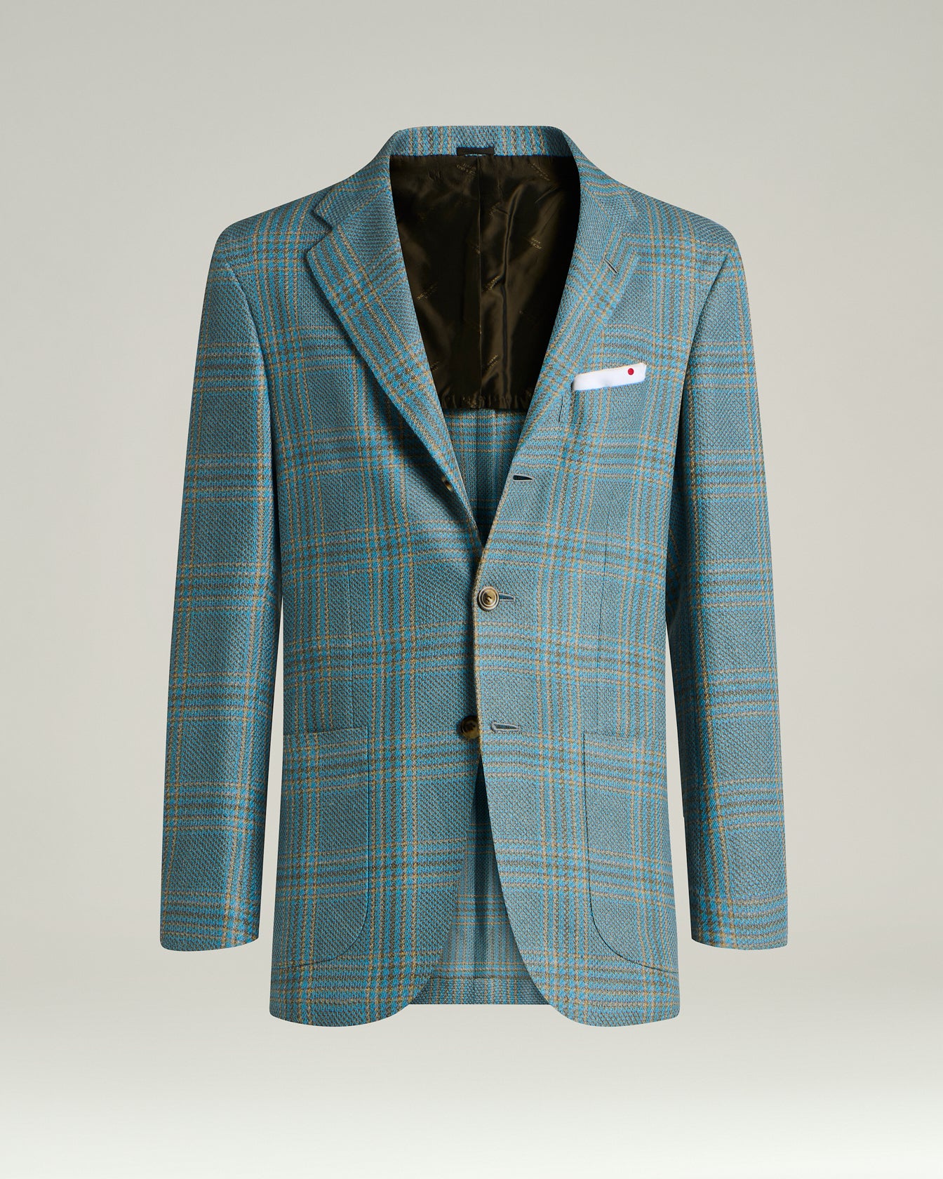 CASHMERE AND LINEN CHECKED SINGLE-BREASTED JACKET IN AZURE