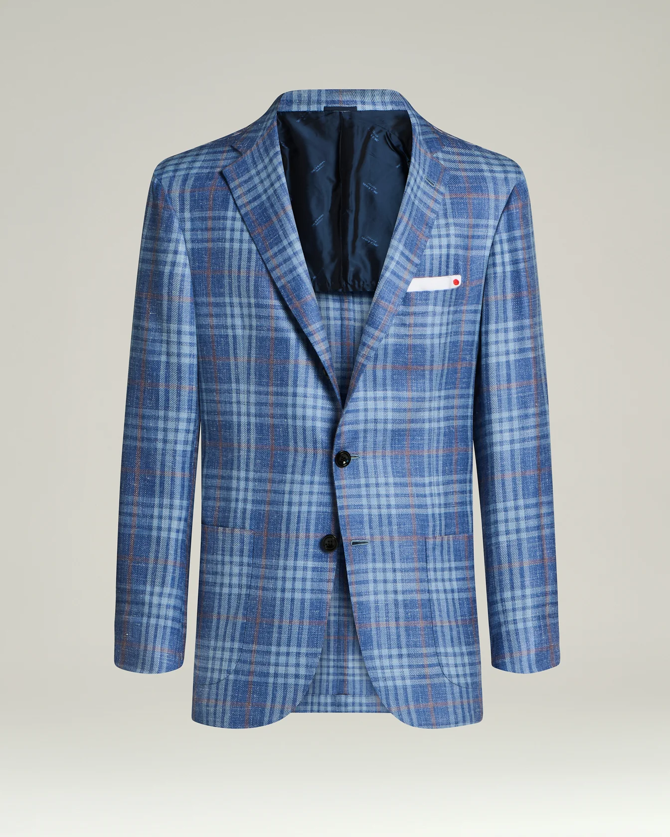 CASHMERE, SILK AND LINEN CHECKED SINGLE-BREASTED JACKET IN BLUE