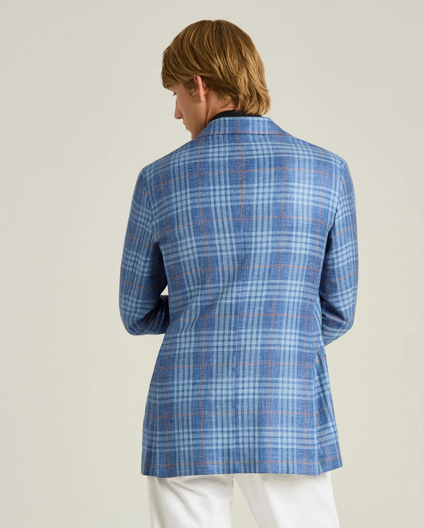 CASHMERE, SILK AND LINEN CHECKED SINGLE-BREASTED JACKET IN BLUE - Image 3