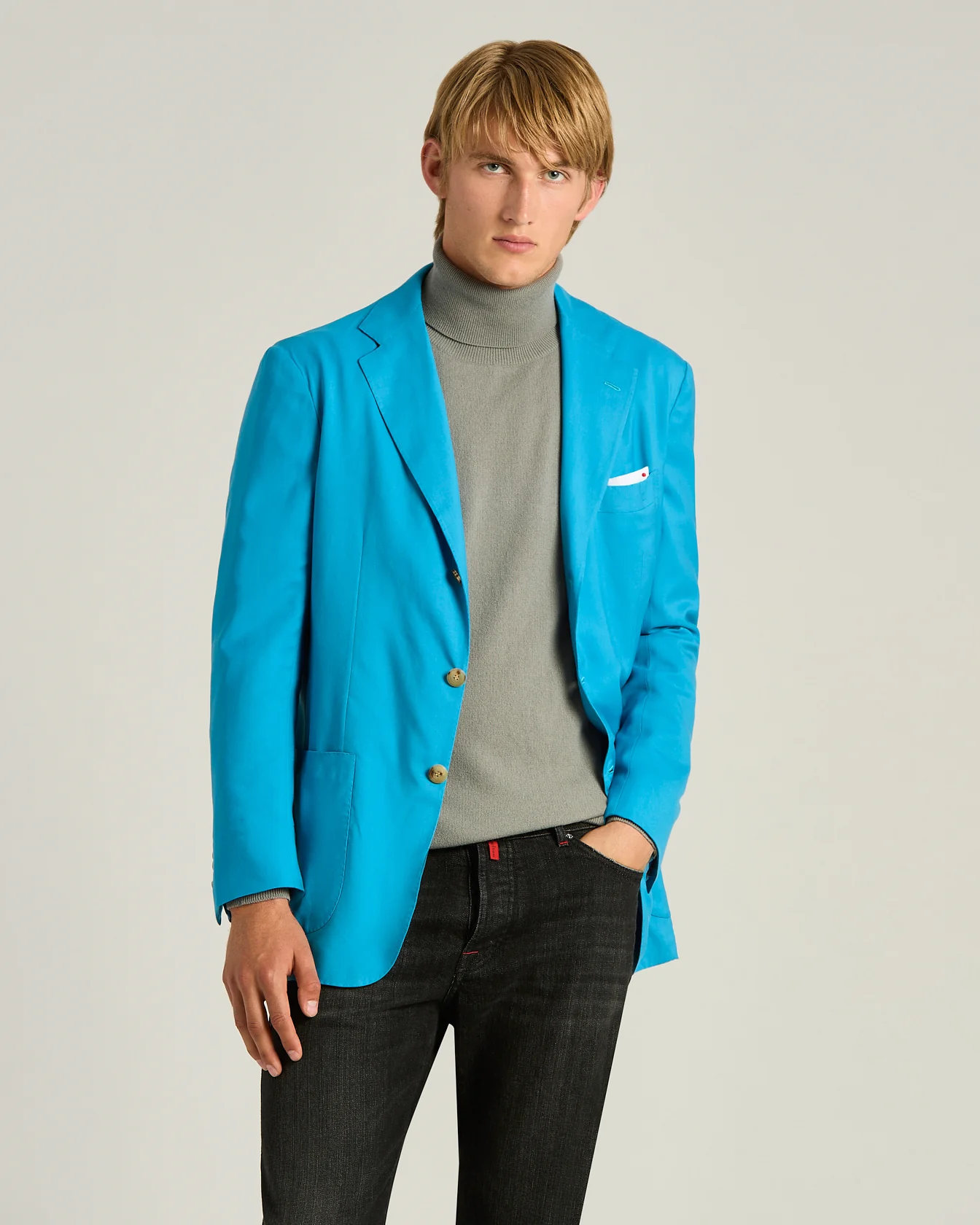 CASHMERE SINGLE-BREASTED JACKET IN LIGHT BLUE - Image 2
