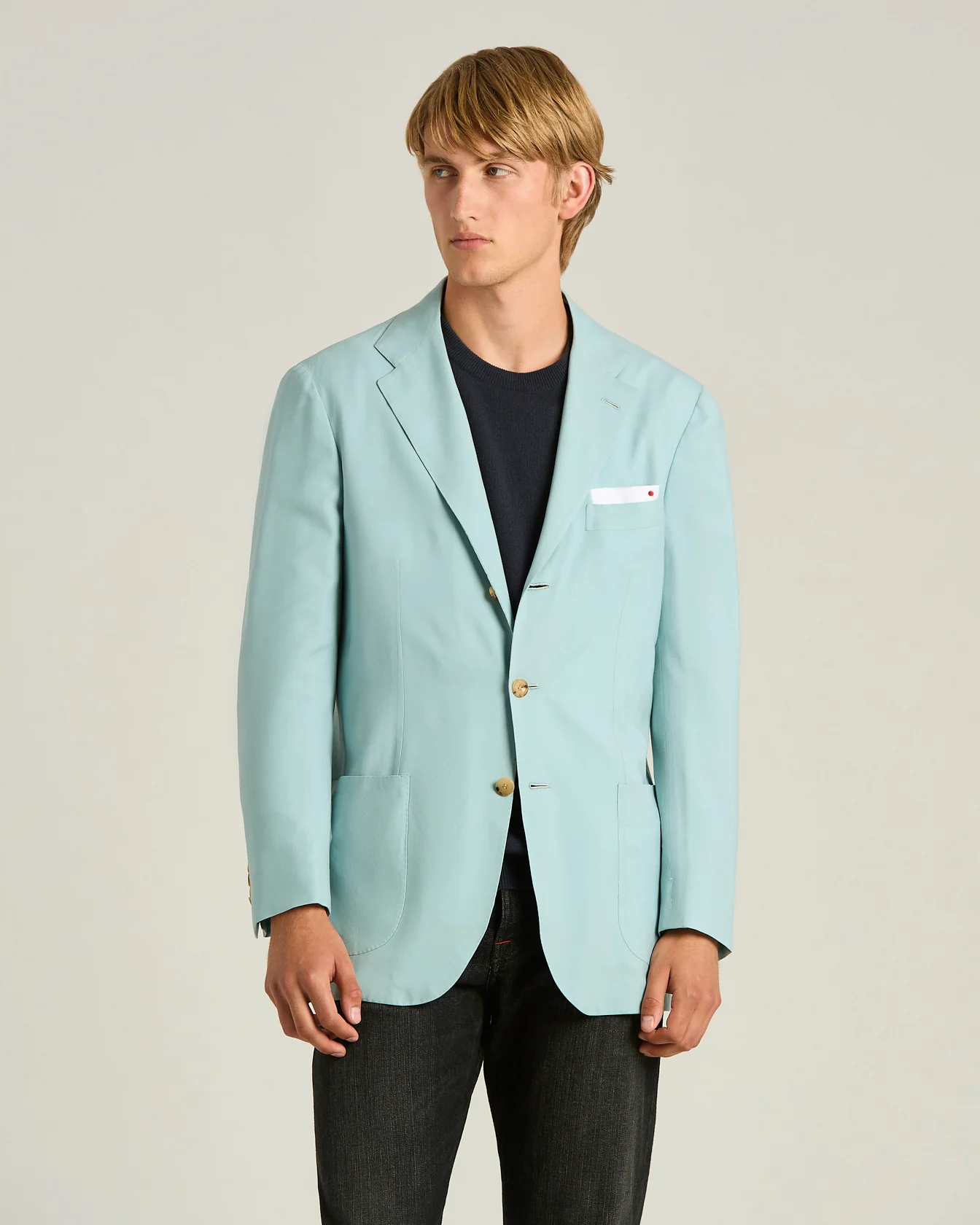 CASHMERE SINGLE-BREASTED JACKET IN AZURE - Image 2
