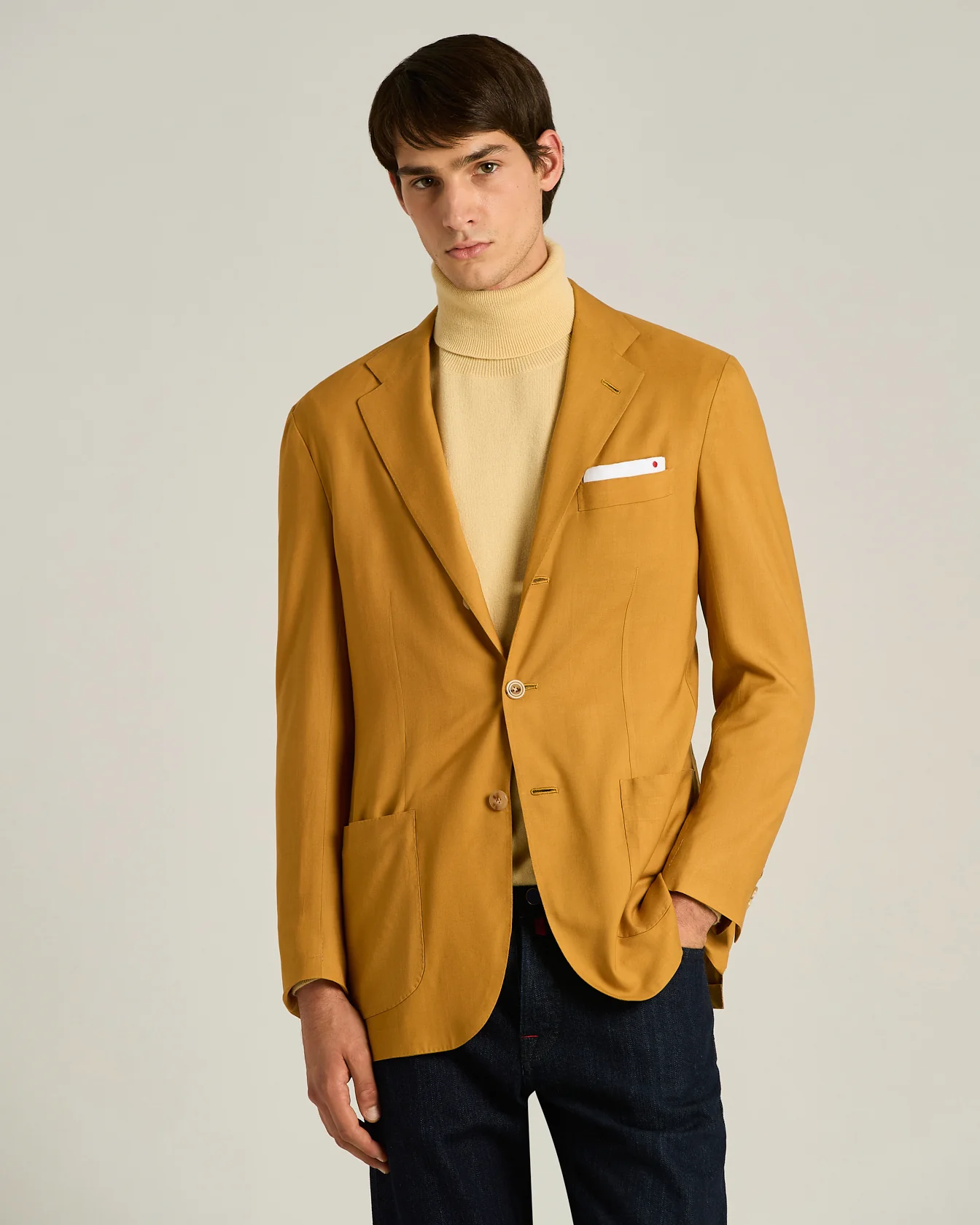 CASHMERE SINGLE-BREASTED JACKET IN MUSTARD YELLOW - Image 2