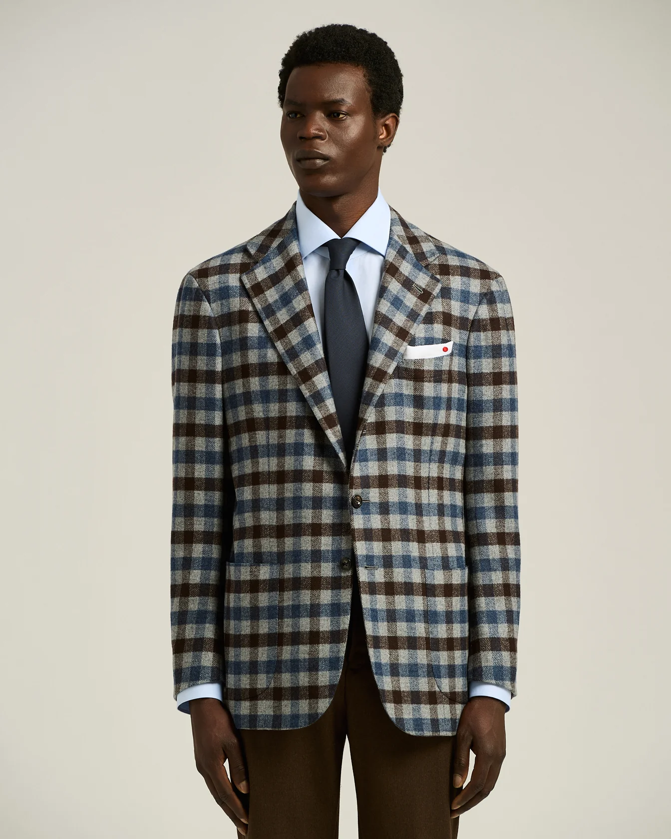 MEN’S CHECKED WOOL‑CASHMERE‑SILK JACKET IN MEDIUM GREY - Image 2